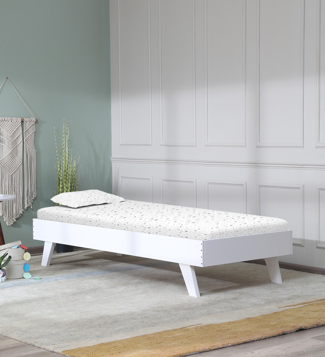 Buy Simple Birch Wood Bed in White by Lycka Online Kids Single Beds Kids Beds Furniture