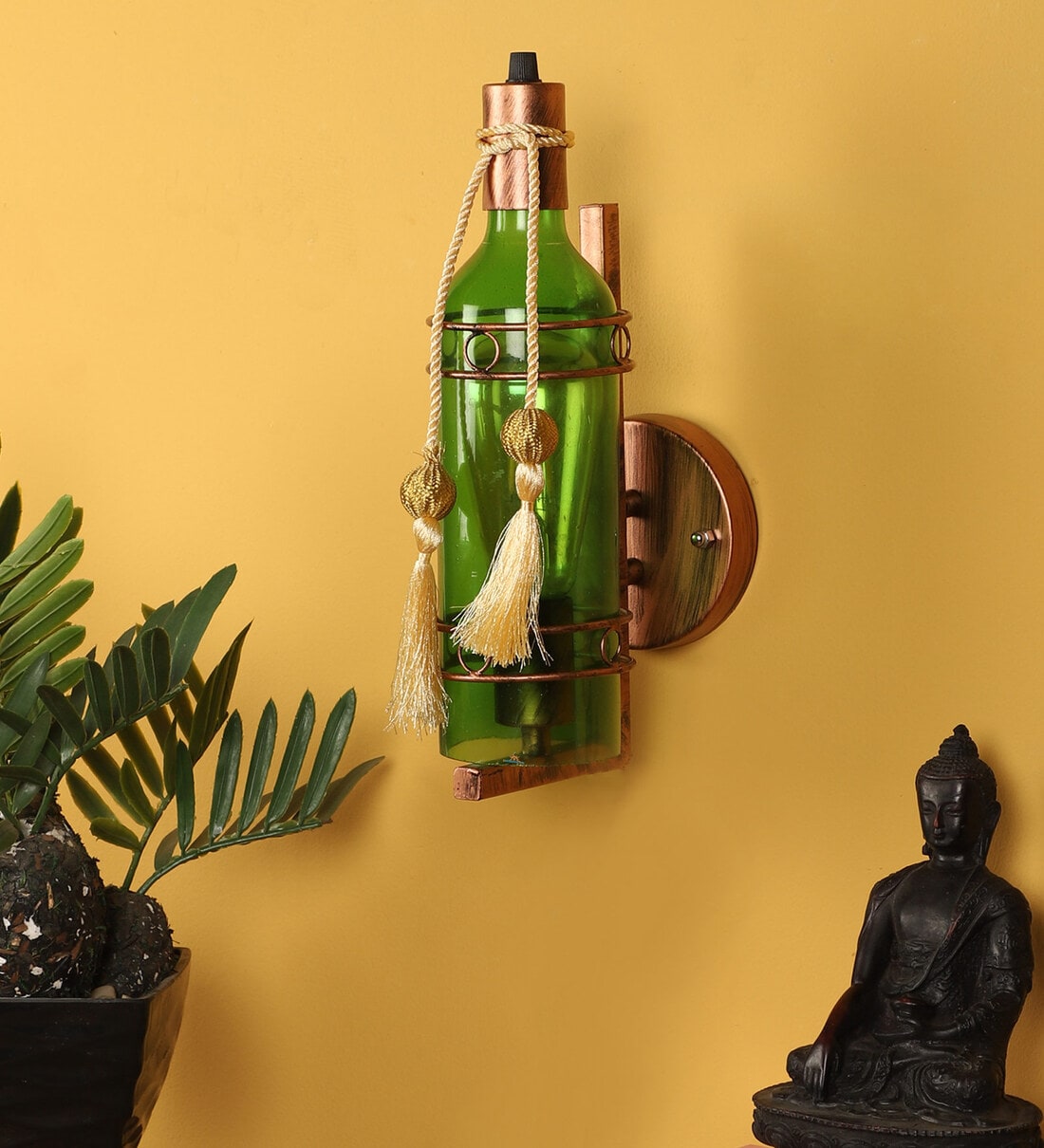 Buy Single Antic Finishing Bottle Wall Light In Green Colour By