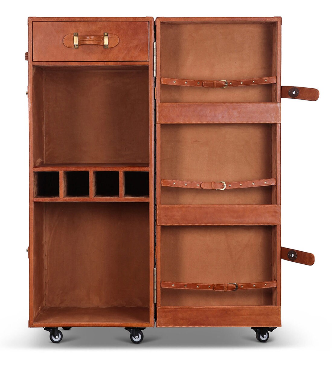 Buy Single Door Bar on Wheels In Tan Leather By Studio Ochre