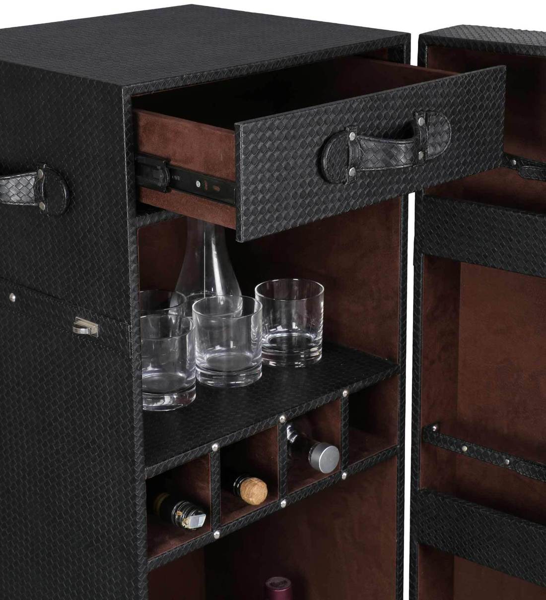 Buy Leather Trunk Bar on Wheels in Black Colour by Studio Ochre
