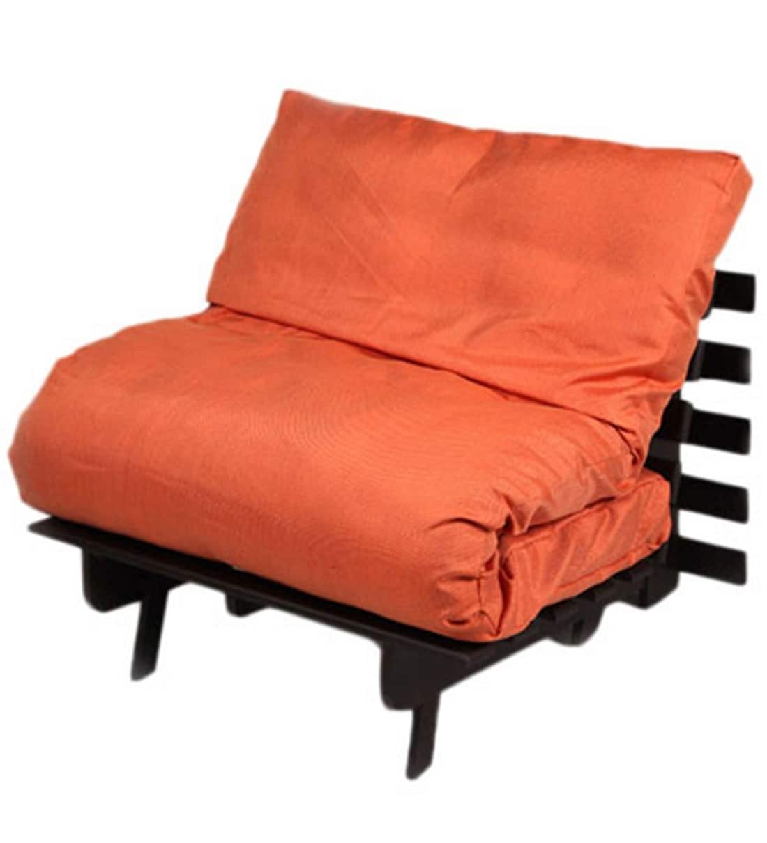 Buy Single Futon Sofa cum bed With Mattress in Orange Colour by ARRA