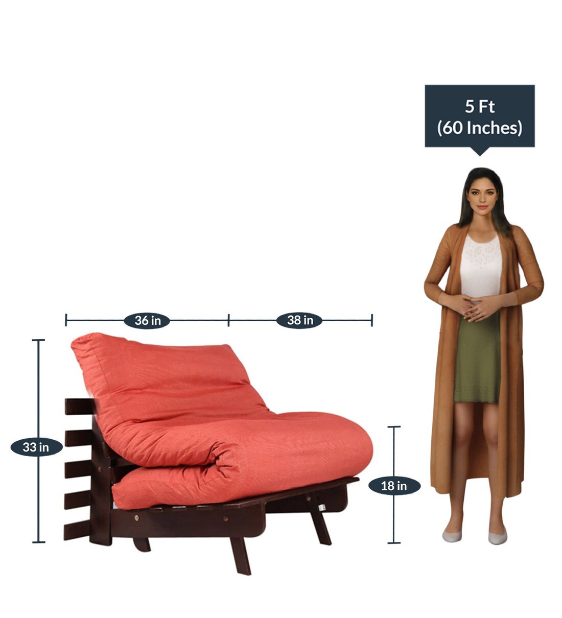 Buy Single Futon Sofa cum Bed with Mattress in Red Colour by ARRA