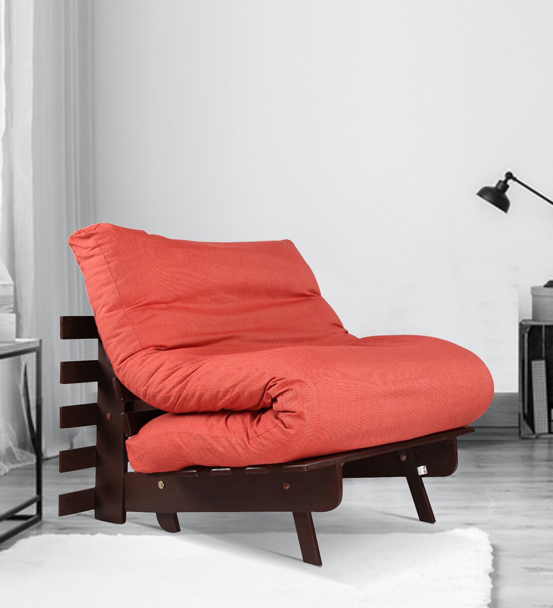 Buy Single Futon Sofa cum Bed with Mattress in Red Colour by ARRA