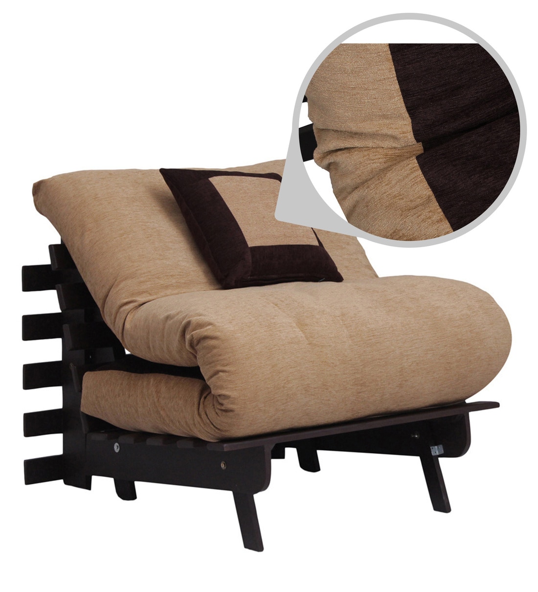 Buy Single Futon With Mattress & Pillow in Light & Dark Brown Colour by