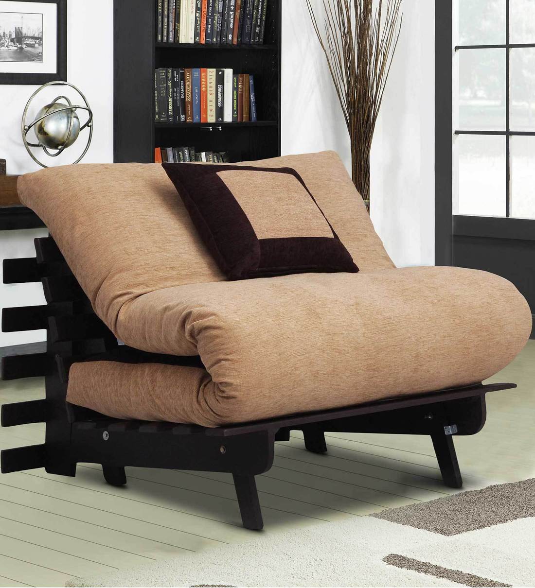 Buy Single Futon With Mattress & Pillow in Light & Dark Brown Colour by
