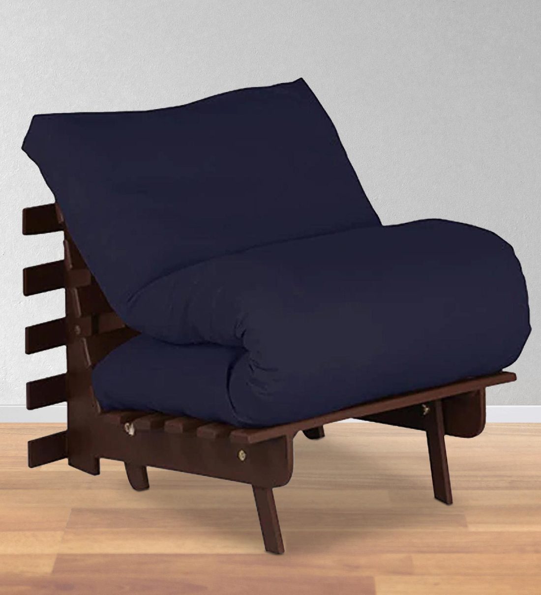 Buy Single Futon with Mattress in Dark Blue Colour by Auspicious Home