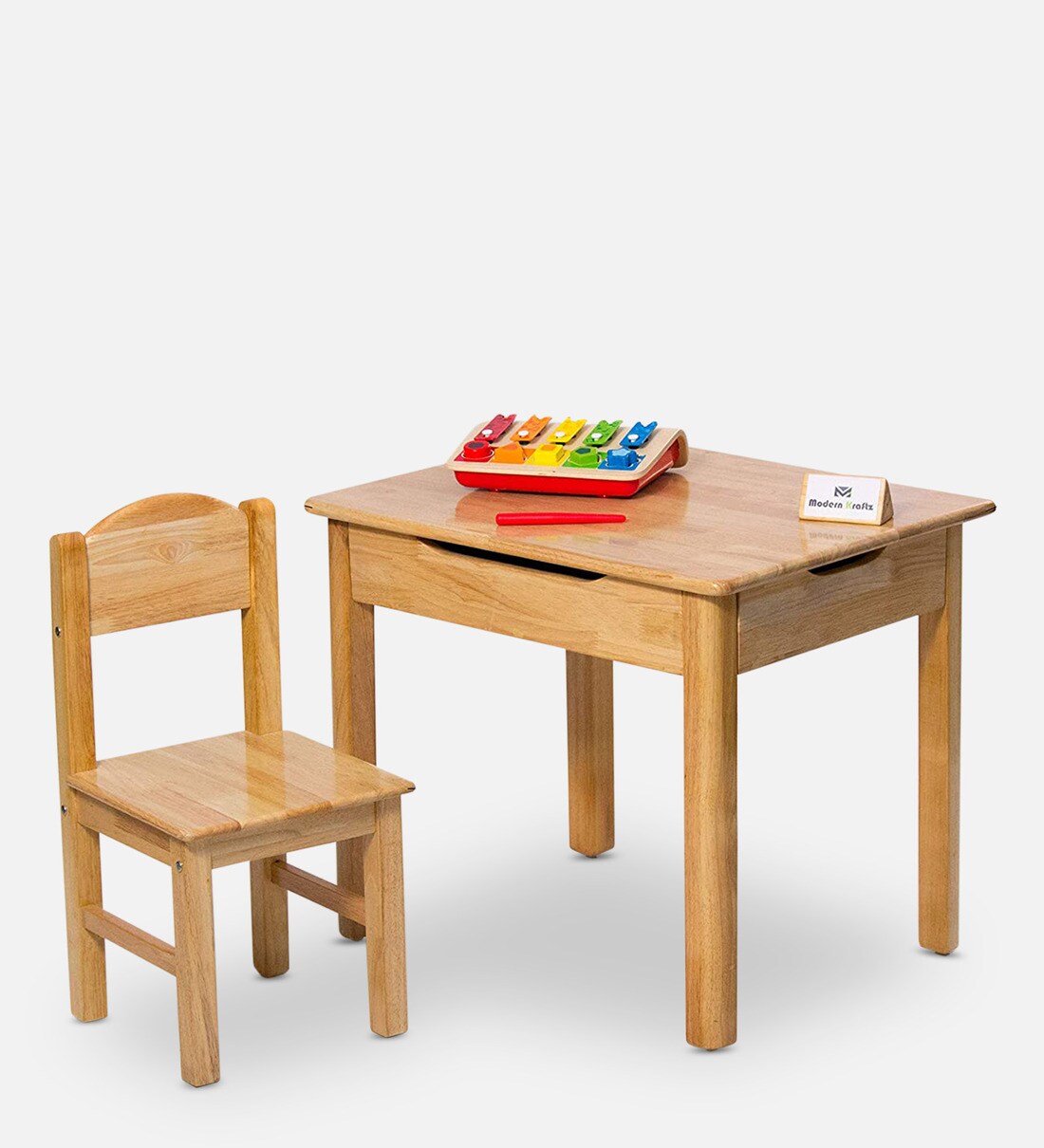 Buy Honey Solid Wood Kids Activity Table in Natural Finish with Chair