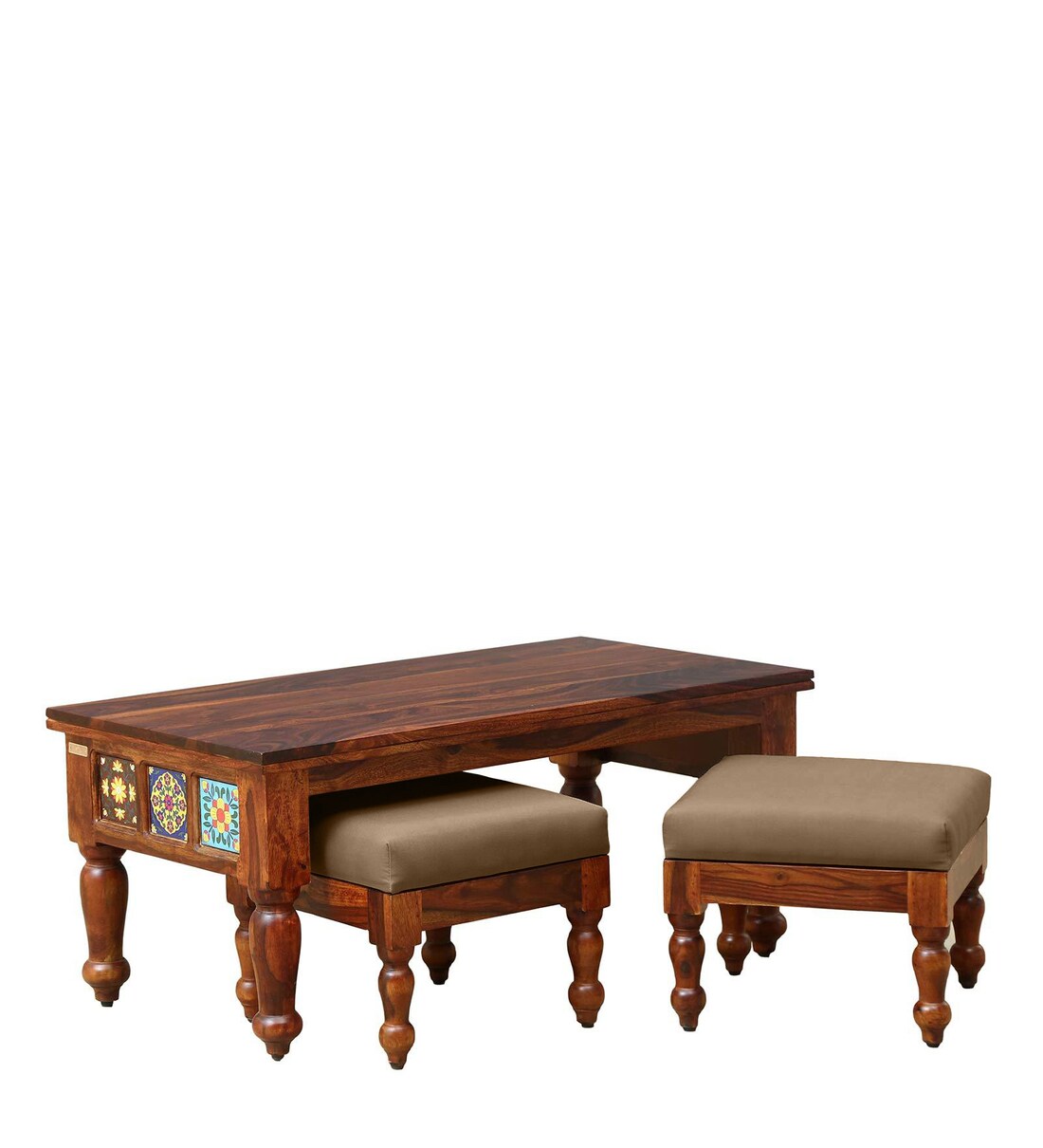 Buy Siramika Solid Wood Nesting Coffee Table Set In Honey Oak Finish By