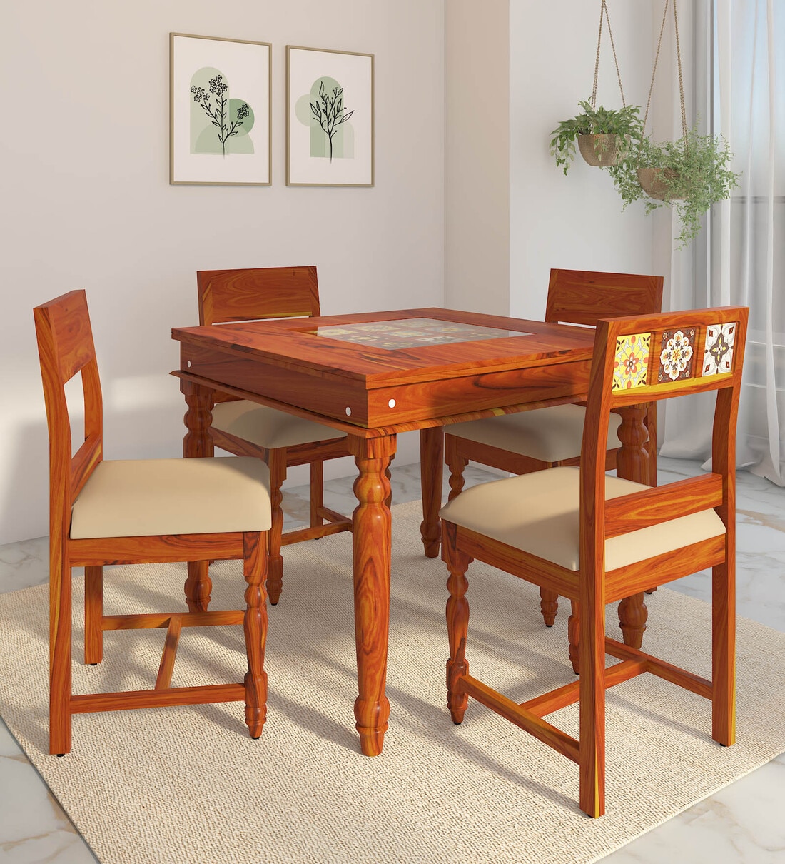 Buy Siramika Sheesham Wood 4 Seater Dining Set In Honey Oak Finish With Cushioned Chair at 6 OFF by Mudramark from Pepperfry Pepperfry