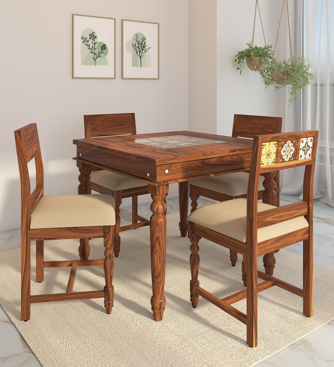 Buy Siramika Sheesham Wood Seater Dining Set In Provincial Teak