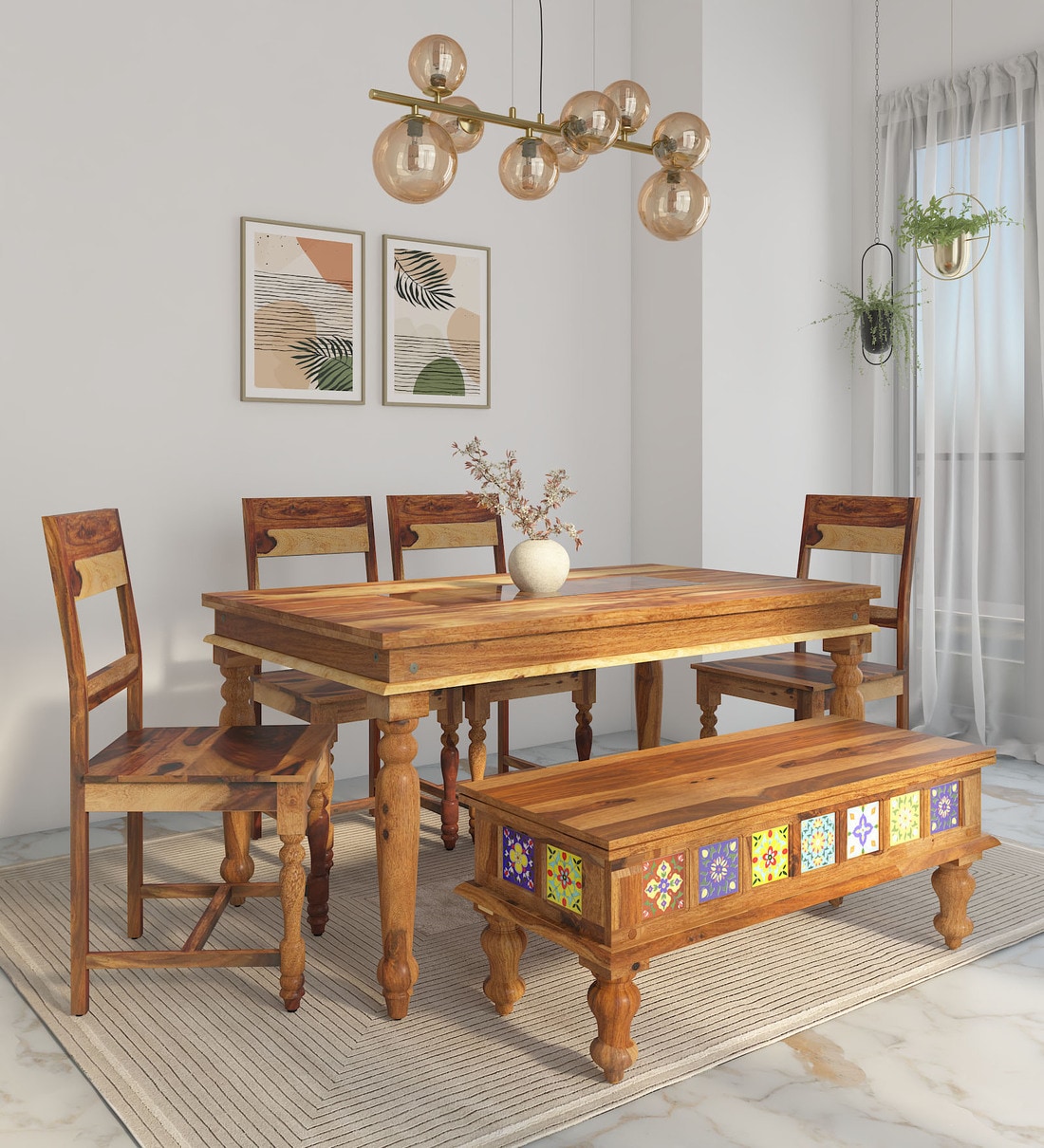 Buy Siramika Sheesham Wood Seater Dining Set In Rustic Teak Finish