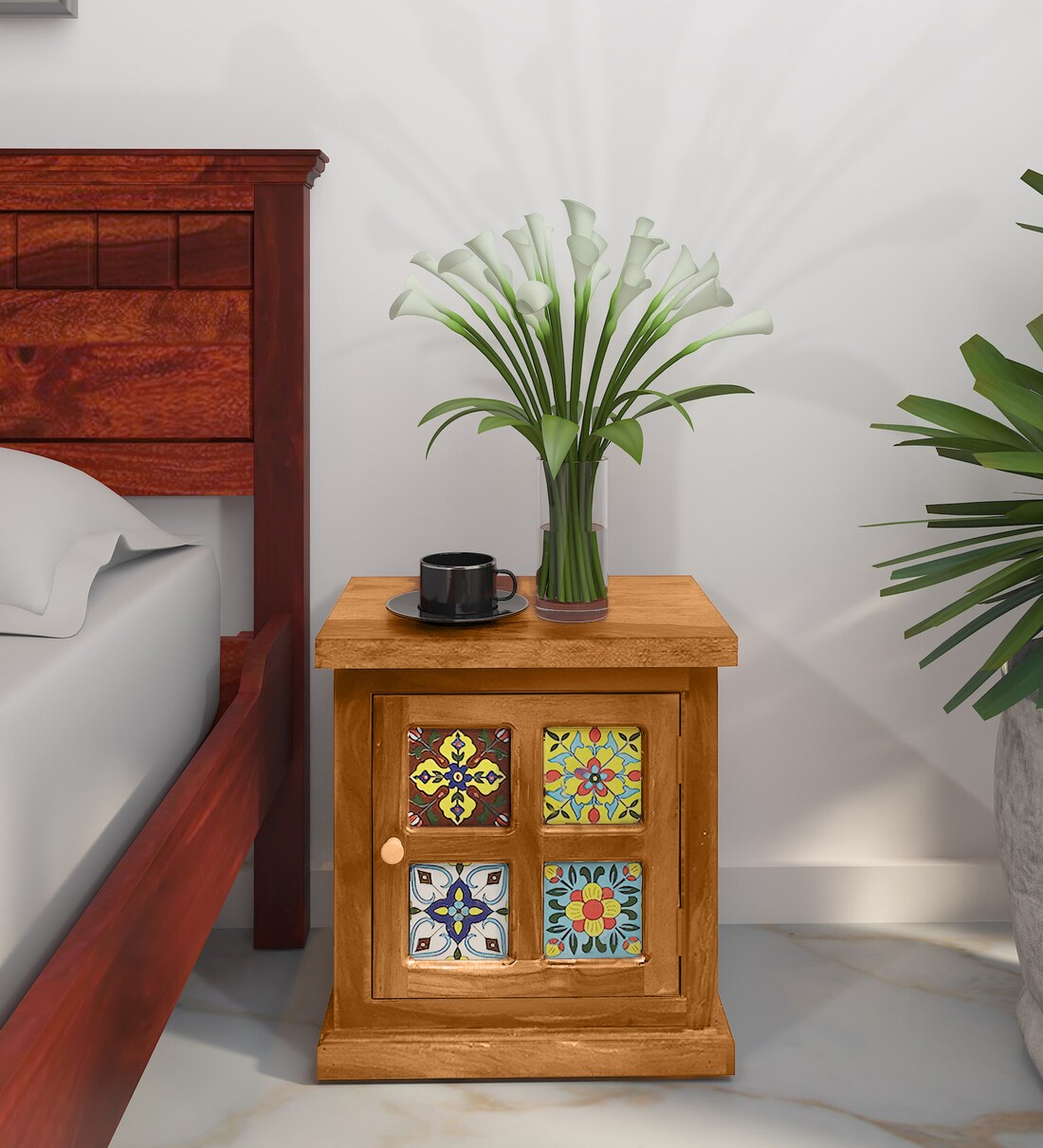 Buy Siramika Sheesham Wood Bedside Table Rhs Door In Rustic Teak Finish At Off By Mudramark