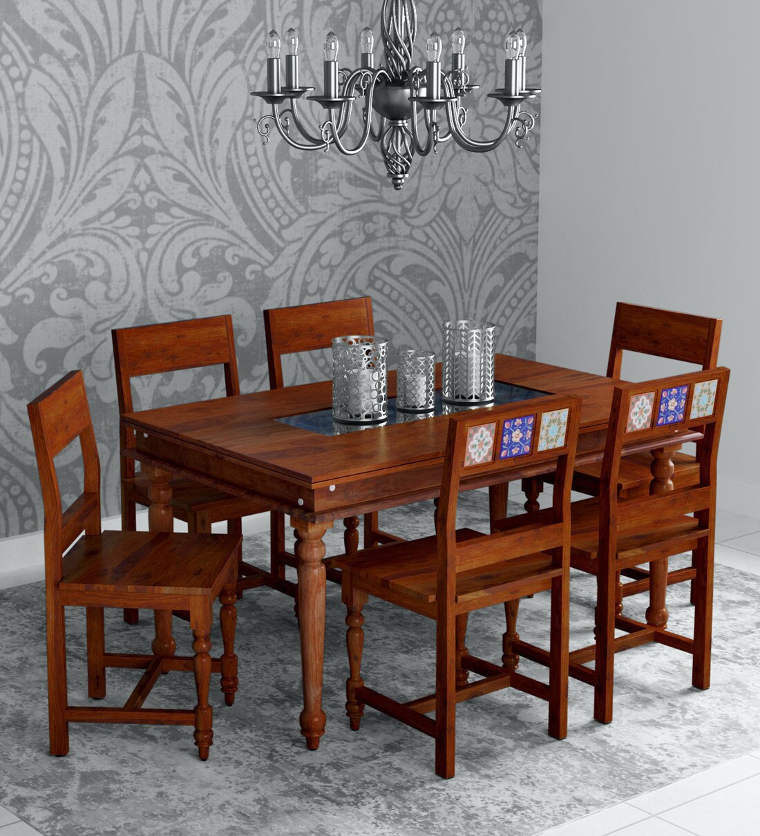 Buy Siramika Solid Wood 6 Seater Dining Set In Honey Oak Finish By