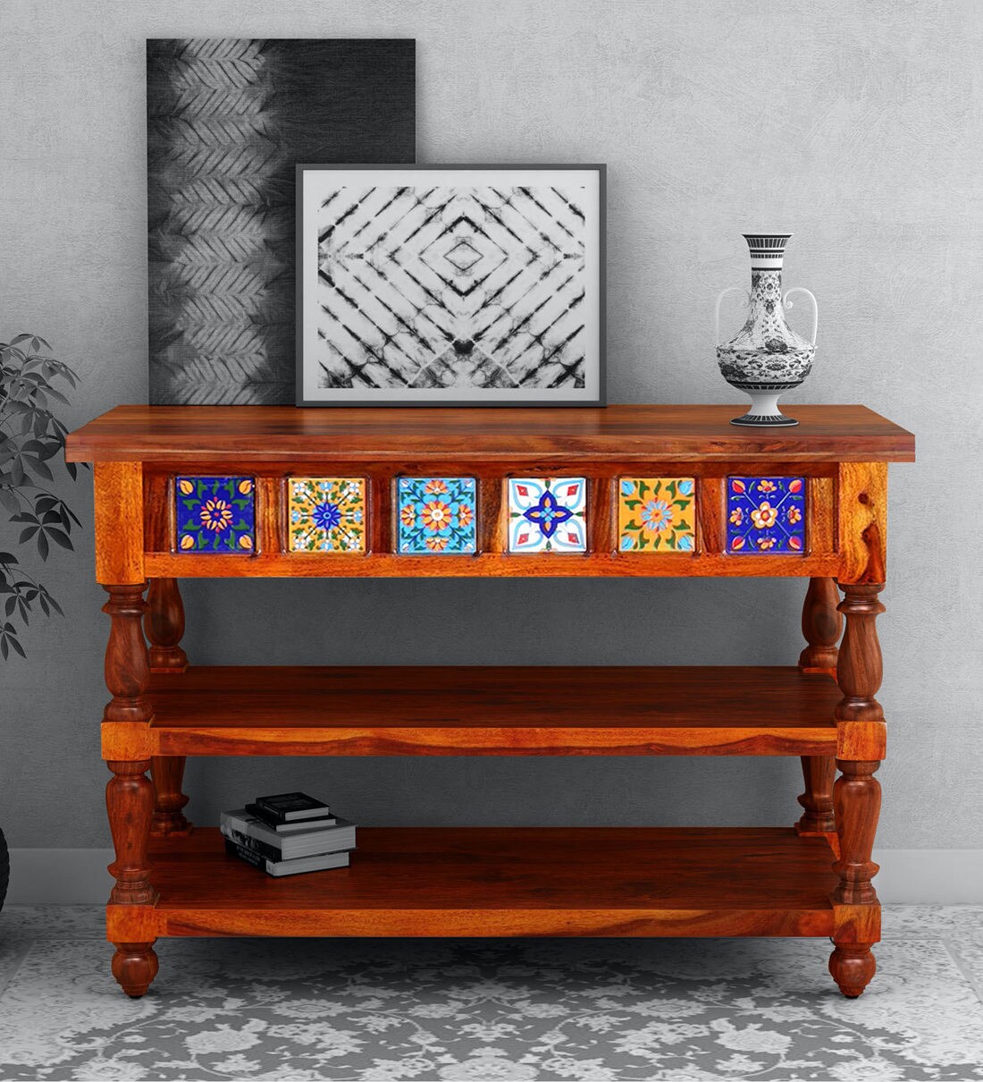 Buy Siramika Solid Wood Console Table In Honey Oak Finish By Mudramark