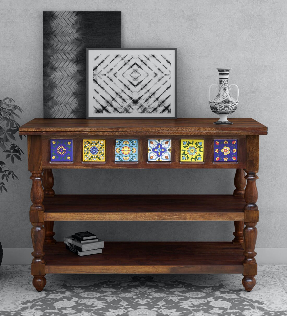 Buy Siramika Solid Wood Console Table In Provincial Teak Finish By
