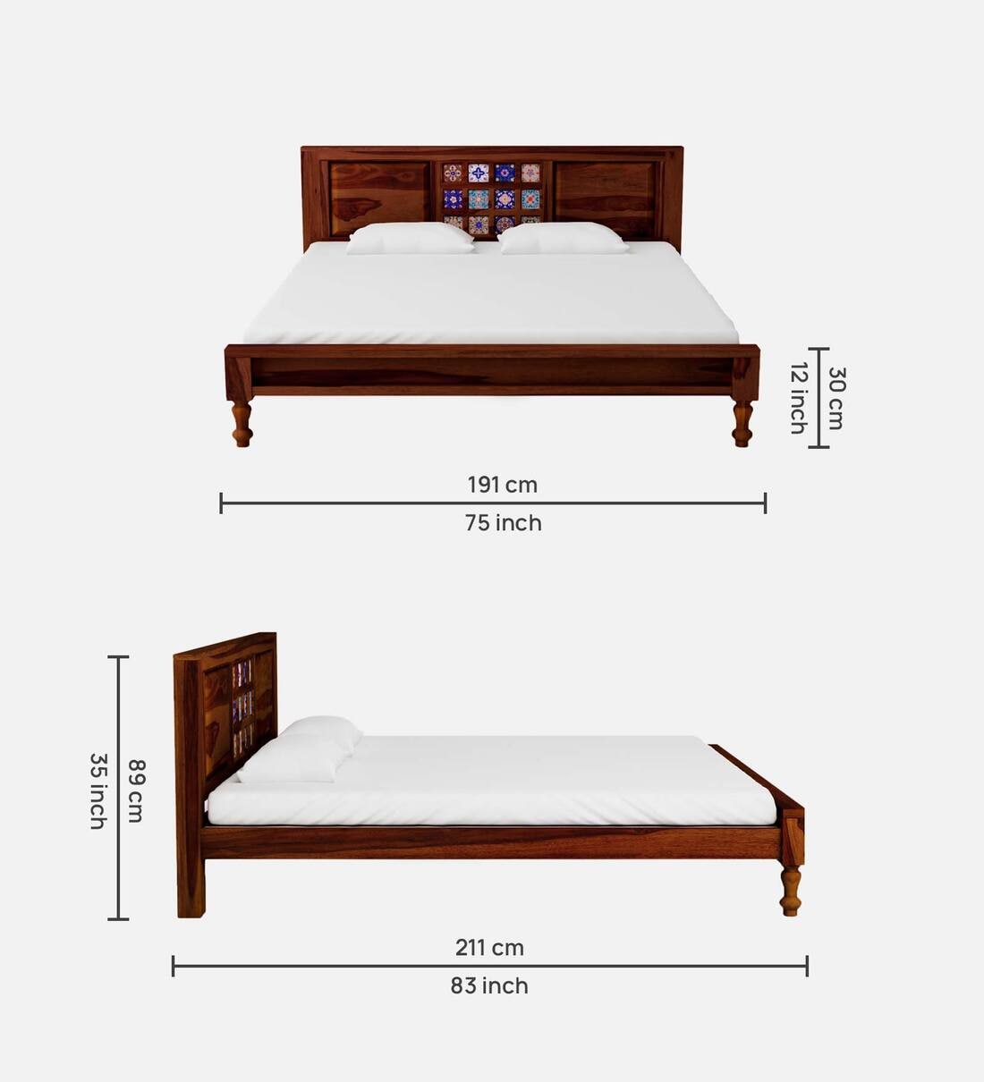 Buy Siramika Sheesham Wood King Size Bed In Honey Oak Finish By