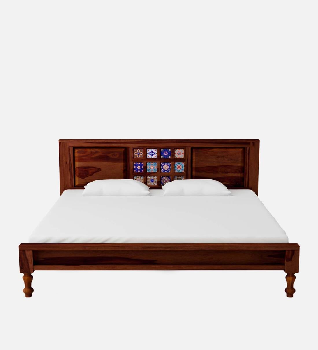 Buy Siramika Sheesham Wood King Size Bed In Honey Oak Finish By