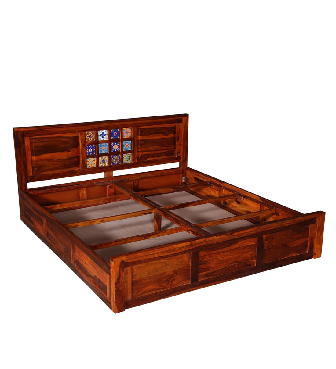 Buy Siramika Solid Wood King Size Bed With Box Storage In Honey Oak