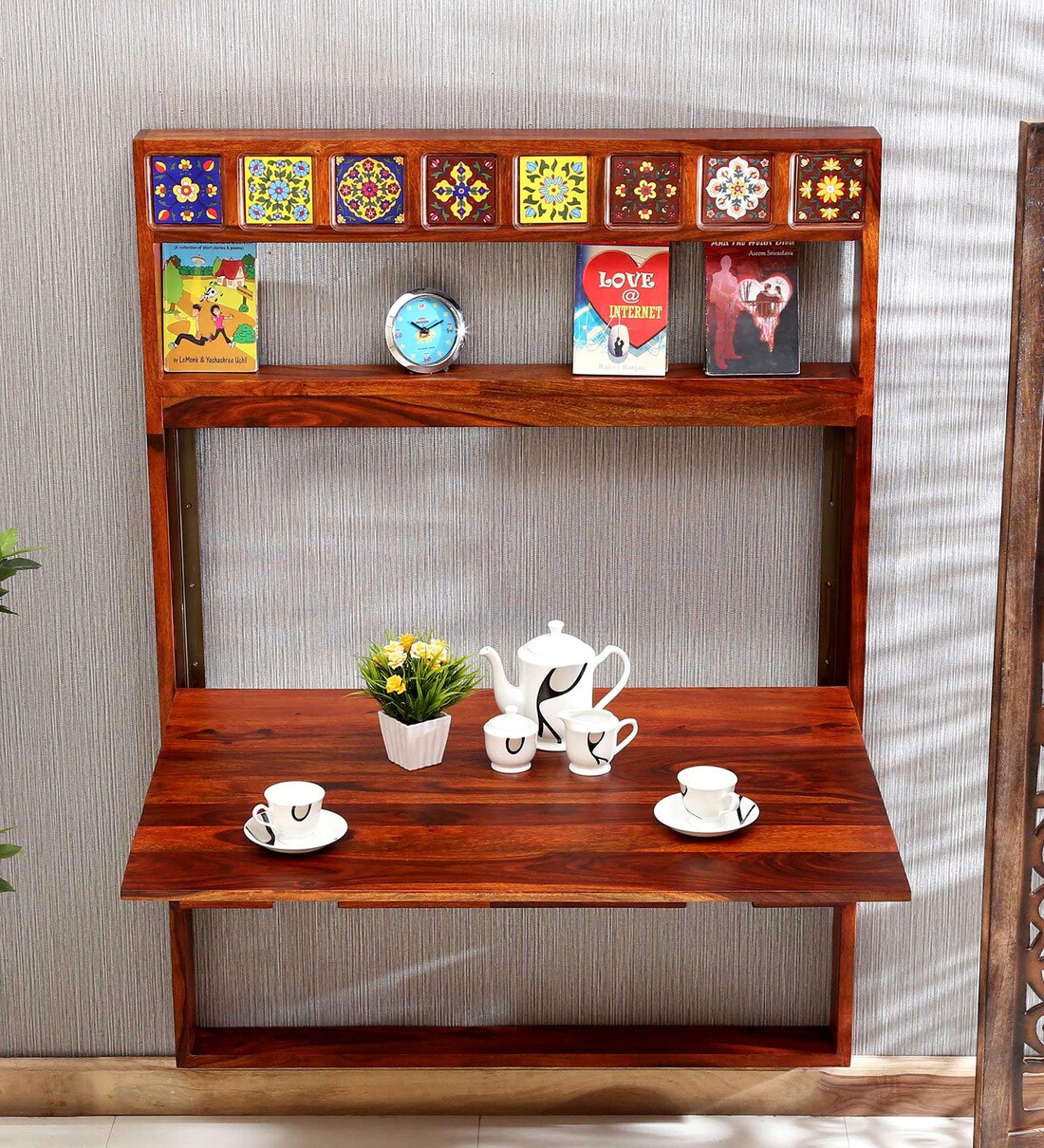 Buy Siramika Solid Wood Wall Mounted Foldable 4 Seater Dining Table In