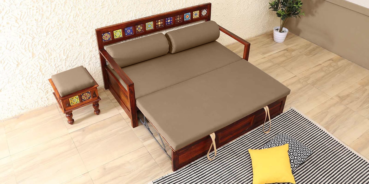 Buy Siramika Solid Wood Sofa Cum Bed In Honey Oak Finish By Mudramark