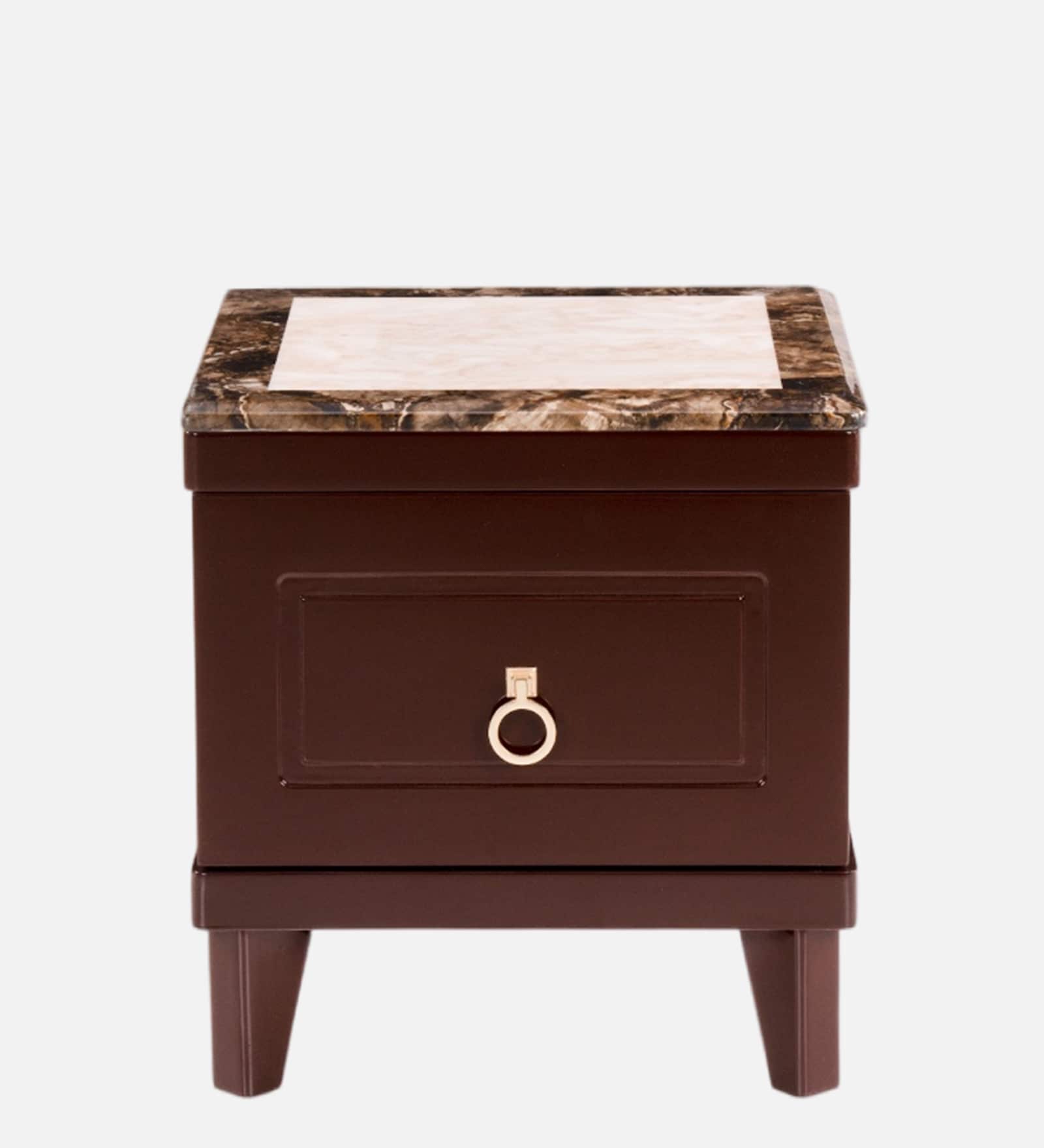 Siberian Marble Top Bedside Table In Brown Finish