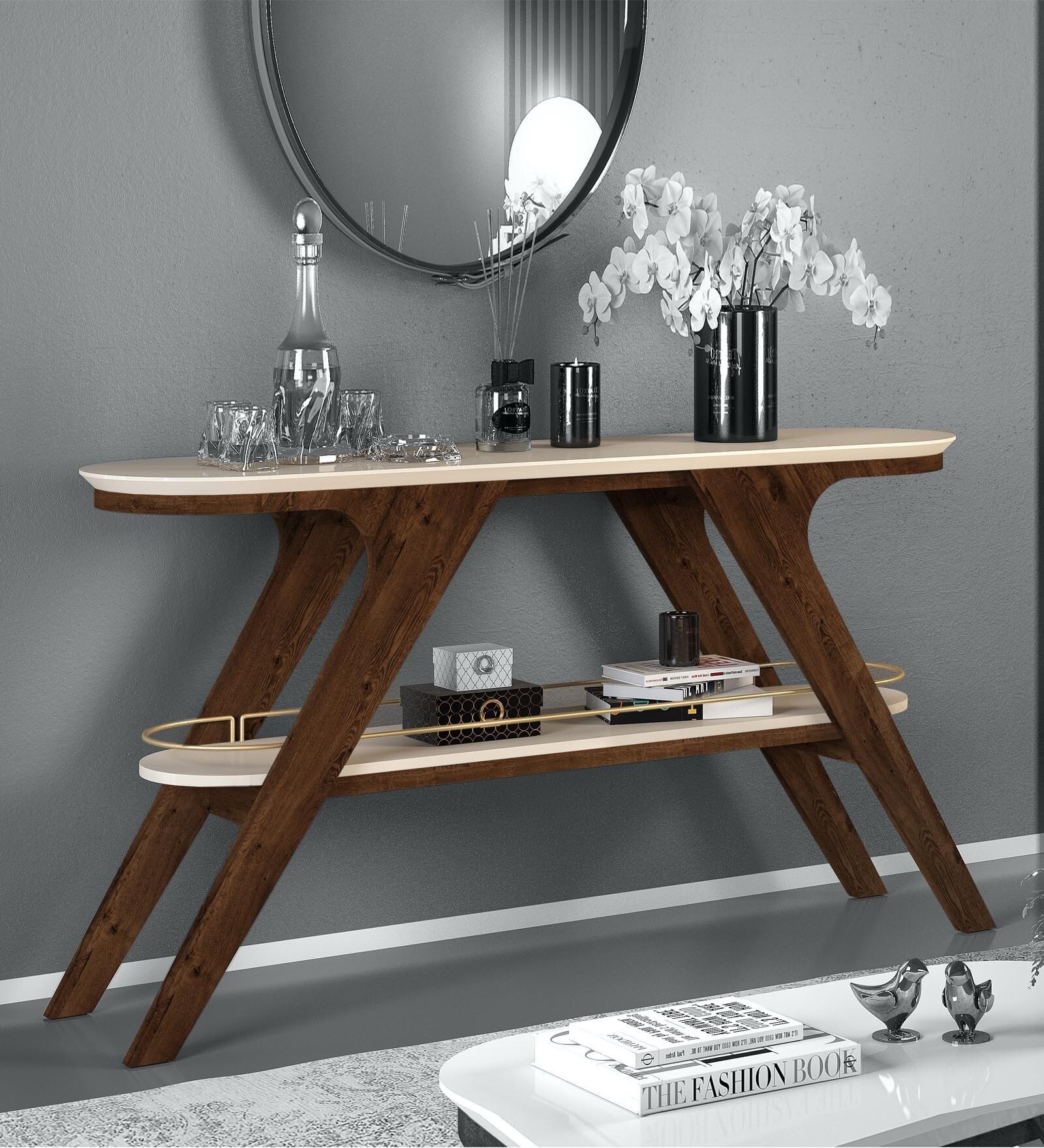 Doris Console Table in Rustic Terra & Off White Finish