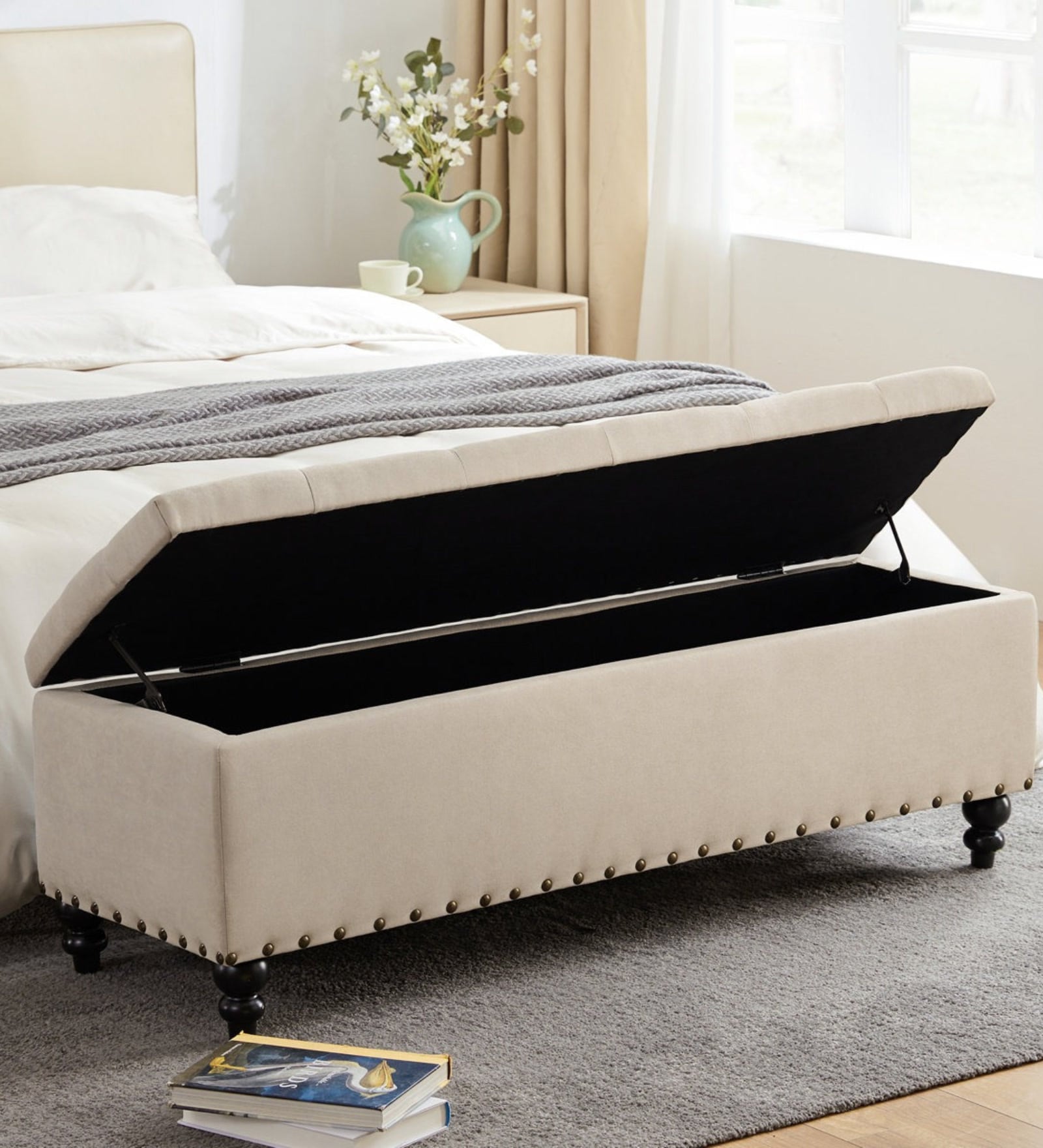 Siena Fabric Tufted Storage Ottoman Ottoman in Beige Colour Siena Fabric Tufted Storage Ottoman Ottoman in Beige Colour