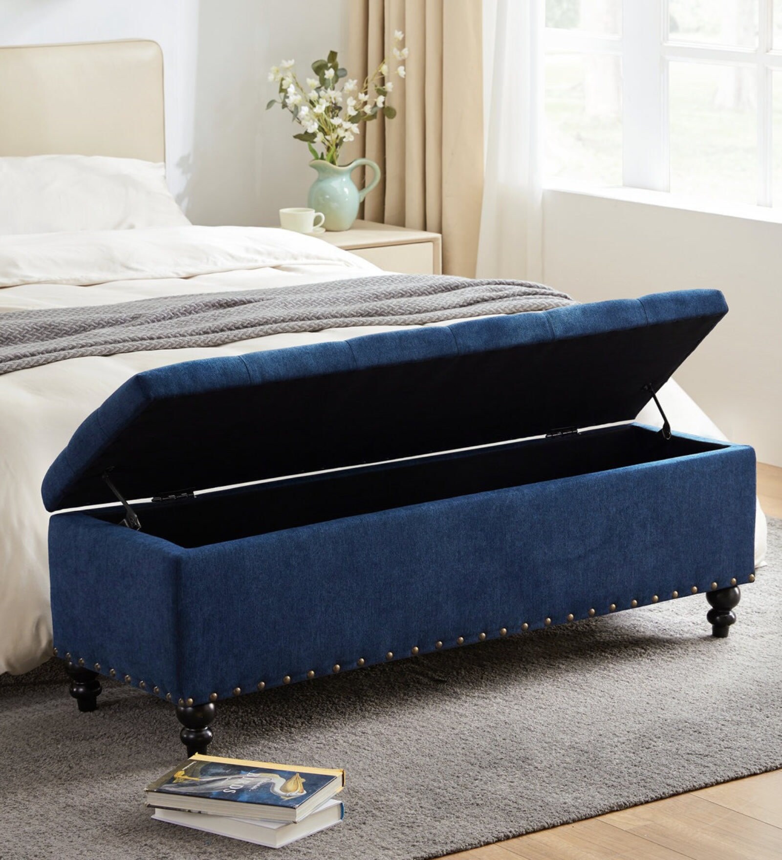 Siena Fabric Tufted Storage Ottoman Ottoman in Blue Colour Siena Fabric Tufted Storage Ottoman Ottoman in Blue Colour