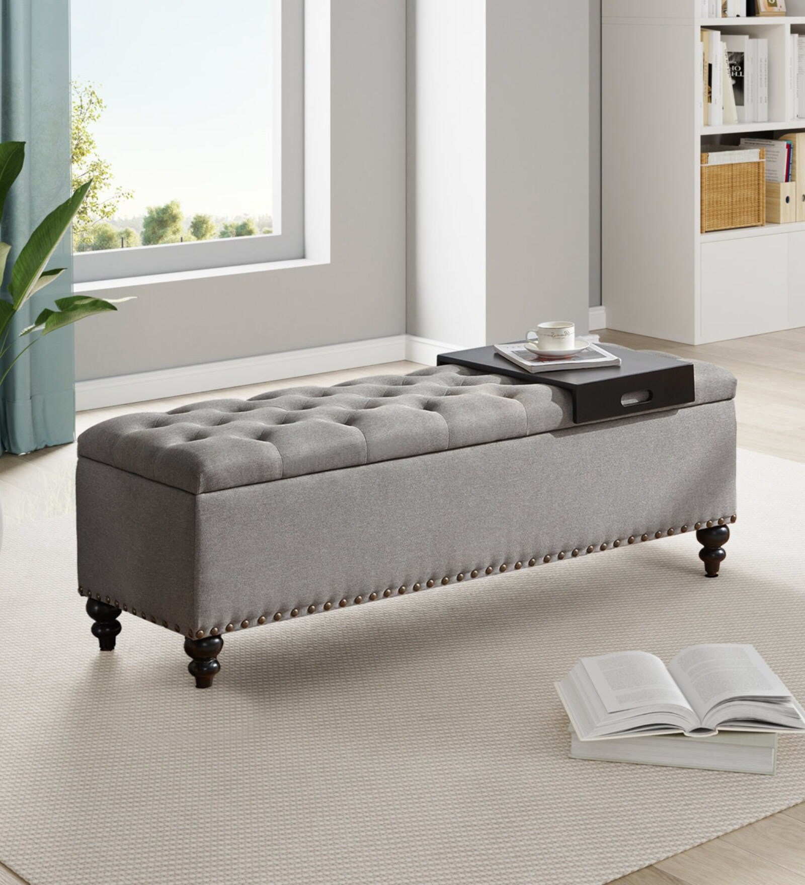 Siena Fabric Tufted Storage Ottoman Ottoman in Light Grey Colour Siena Fabric Tufted Storage Ottoman Ottoman in Light Grey Colour