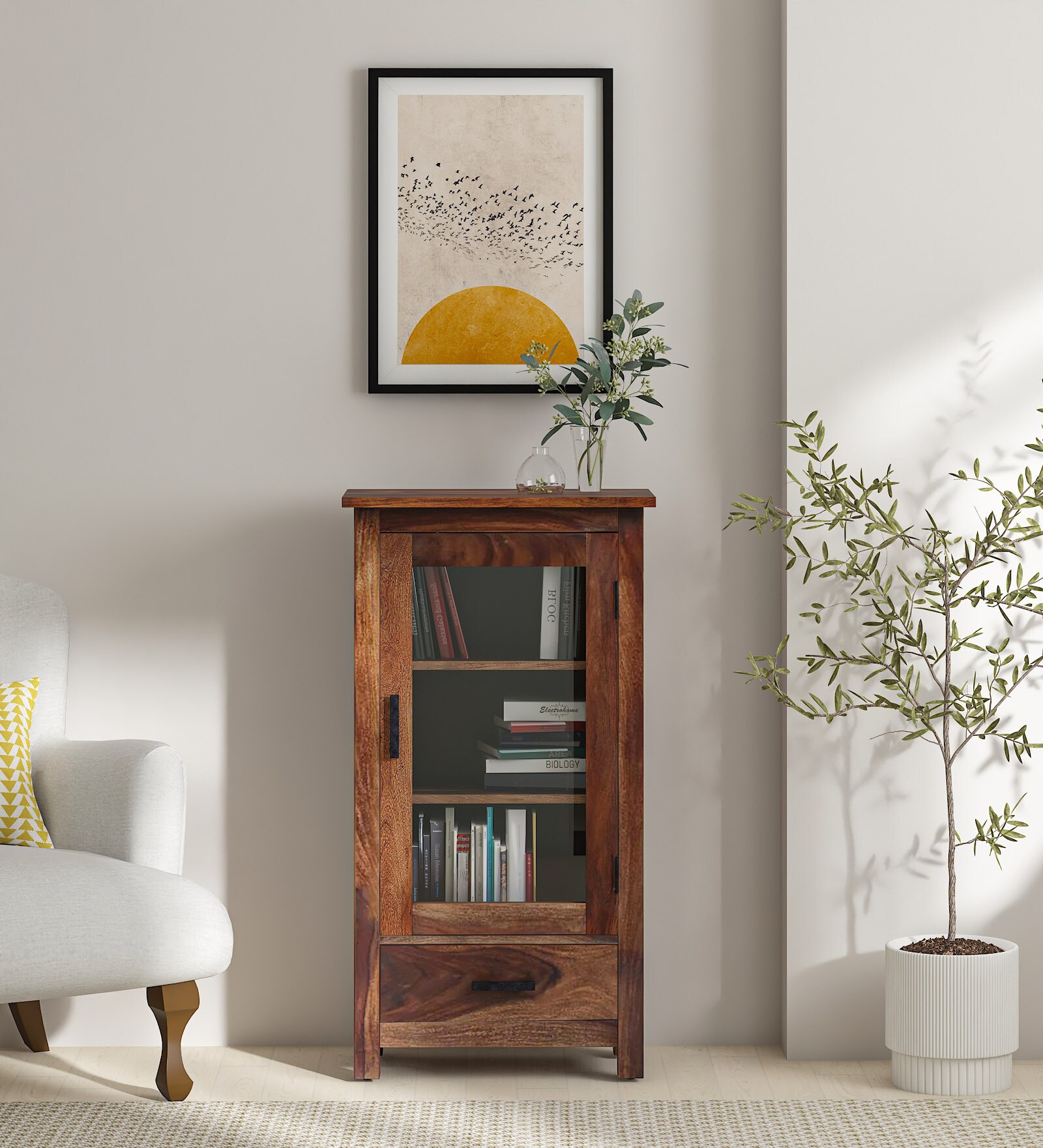 Siena Sheesham Wood Book Case in Rustic Teak Finish