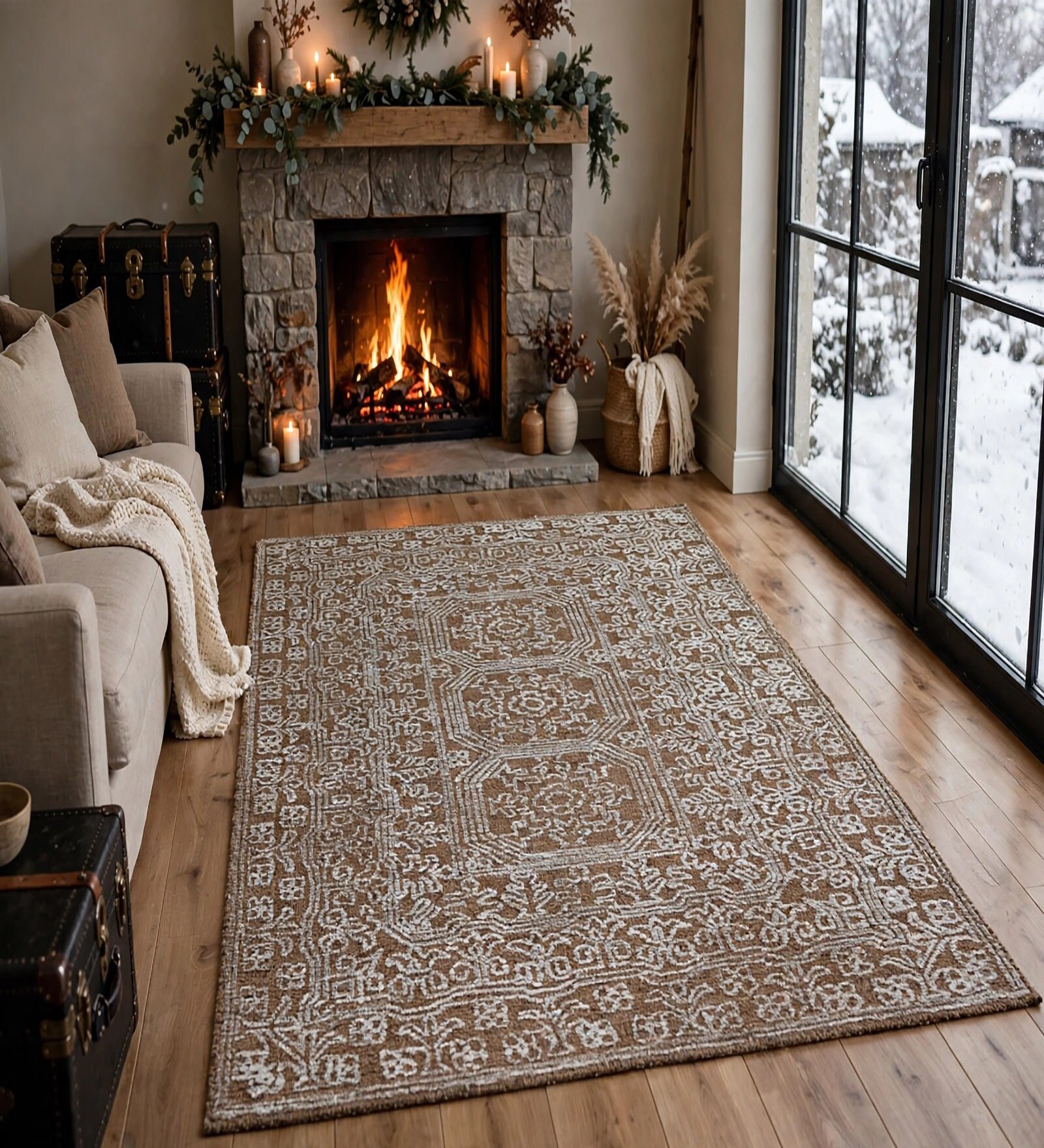 Sienna & Ivory Geometric Wool And Cotton 8 X 5 Feet Hand Tufted Carpet