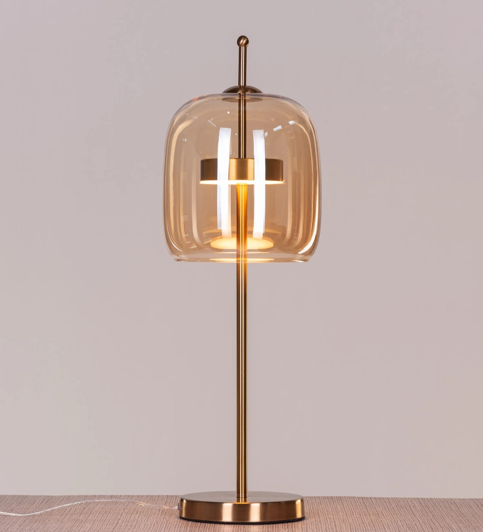 Sienna Amber Glass Table Lamp Gold Metal Body Tri-Color LED Modern Decorative Bedside Lamp