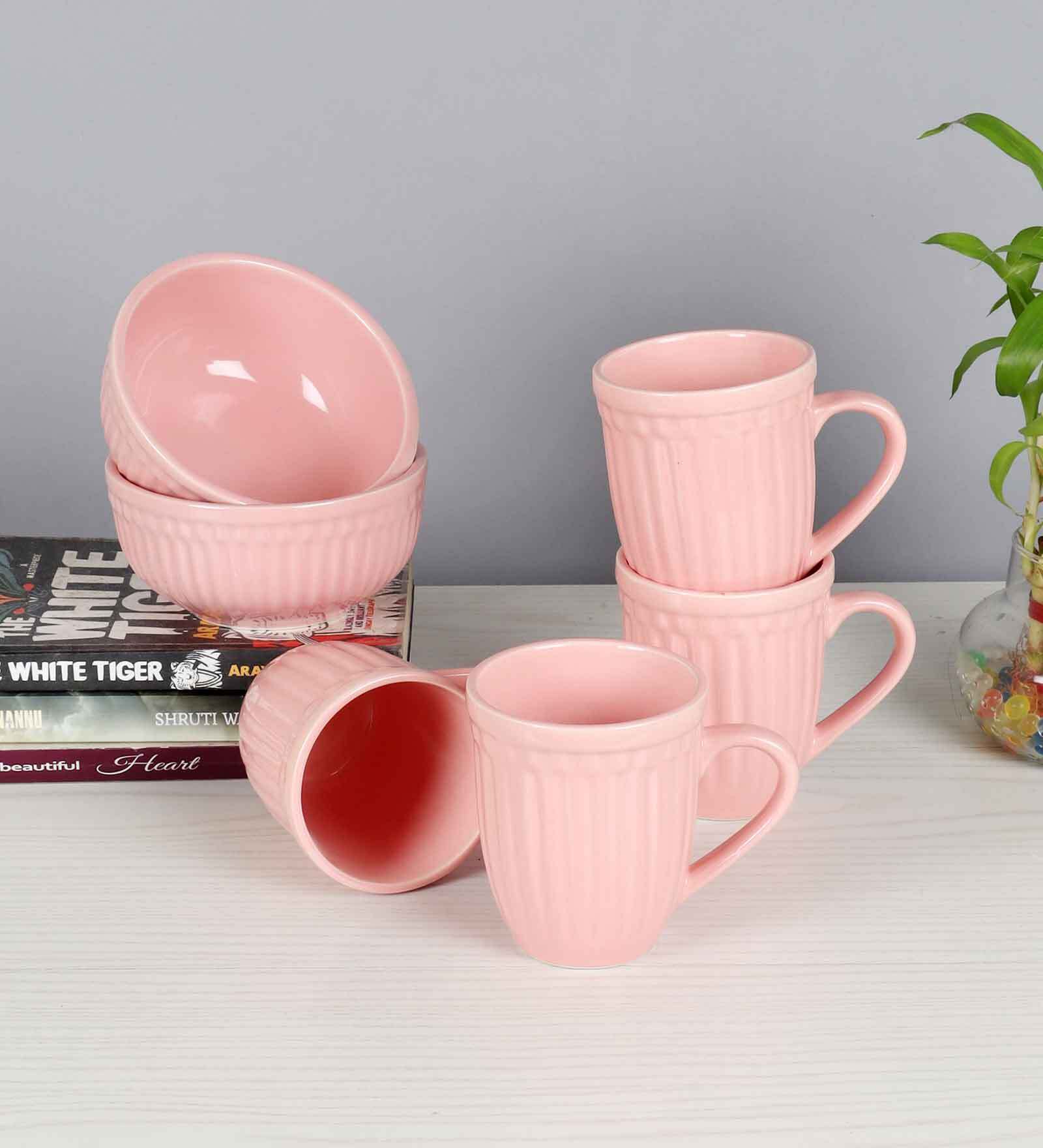 Pink Mug with Serving Bowls Set of 6