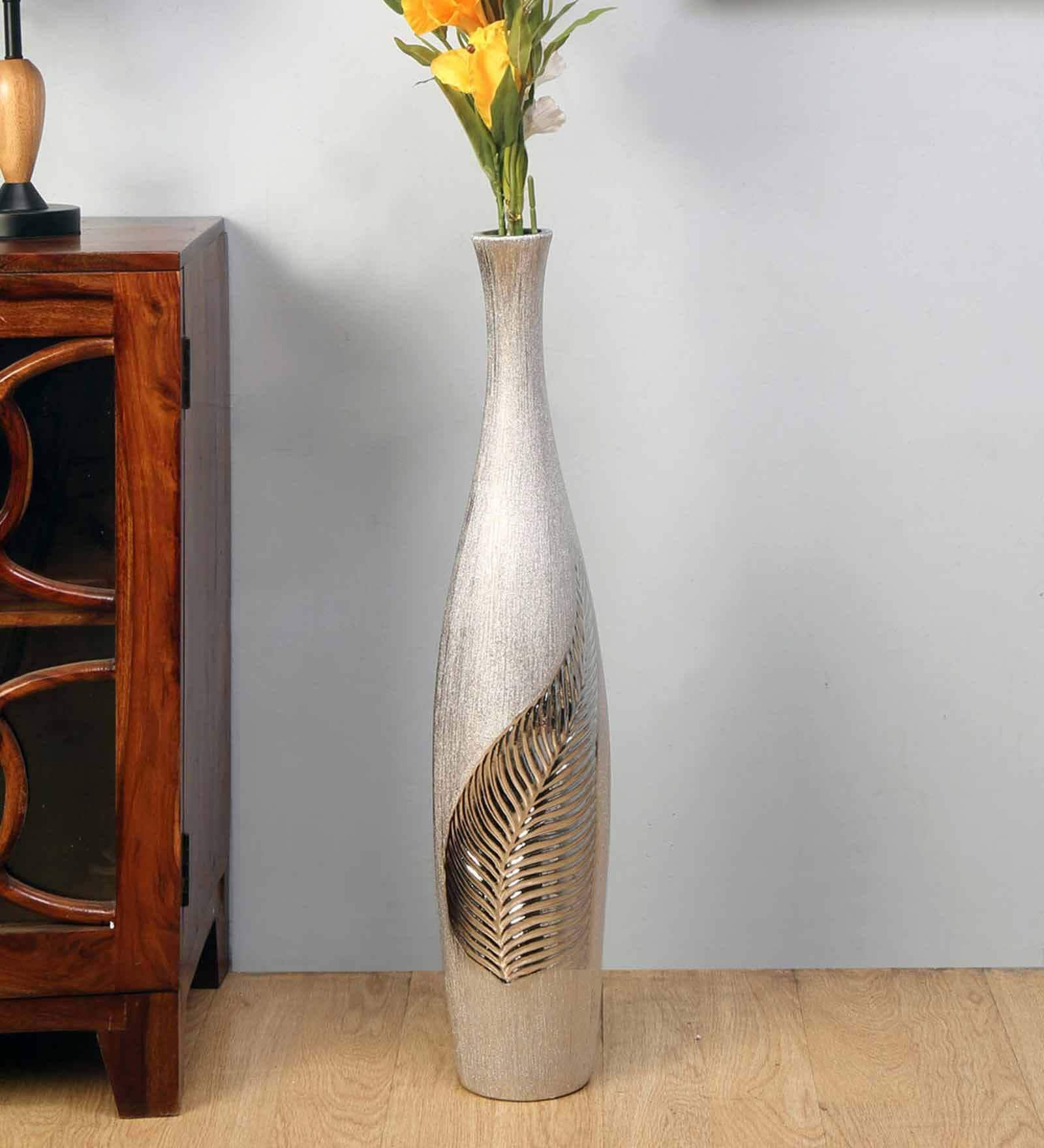 Sigma Leaf Black & Silver Stoneware Floor Vase