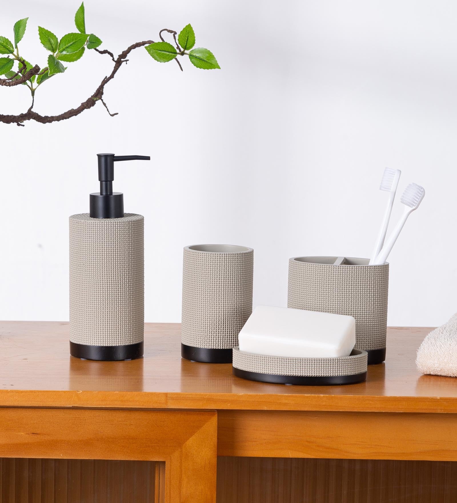 Beige Signature 4-Piece Bathroom Organizer Set