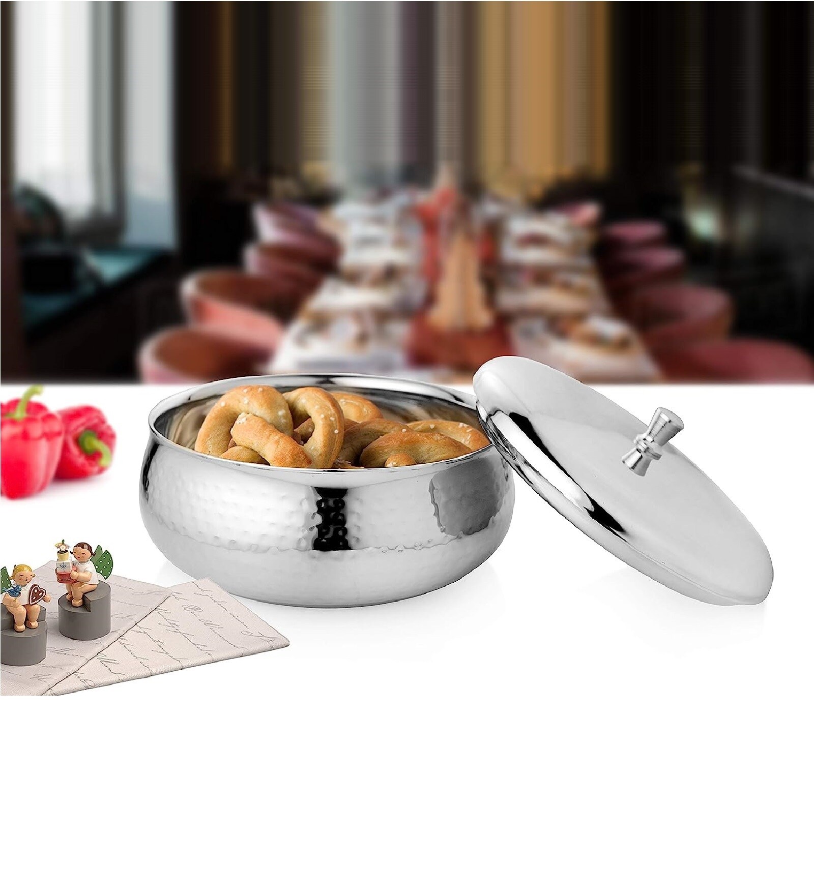 Signature 800 ml Silver Stainless Steel Double Walled Serving Bowl with lid