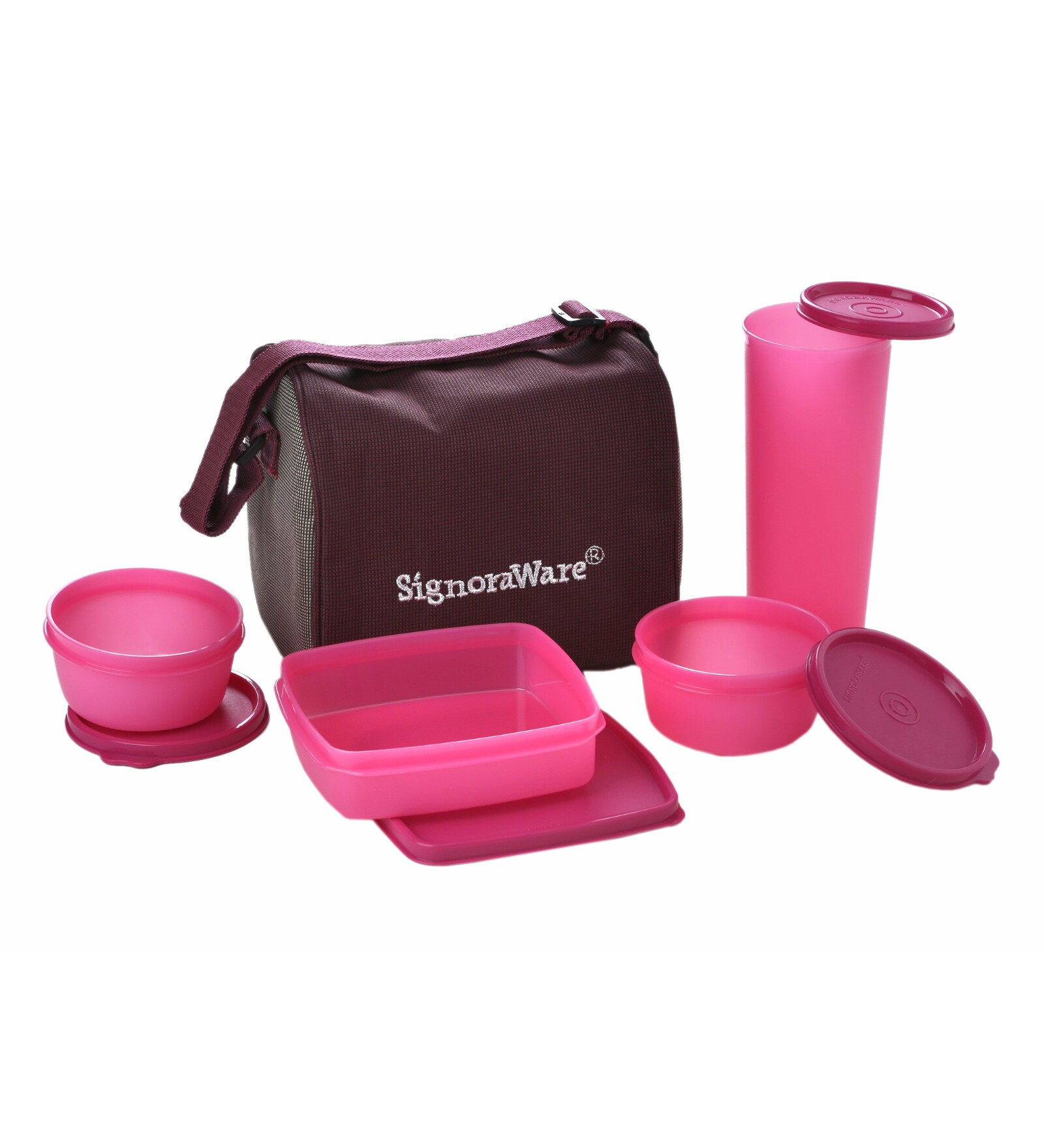 Signoraware Best Pink Plastic Jumbo Lunch Box with Bag