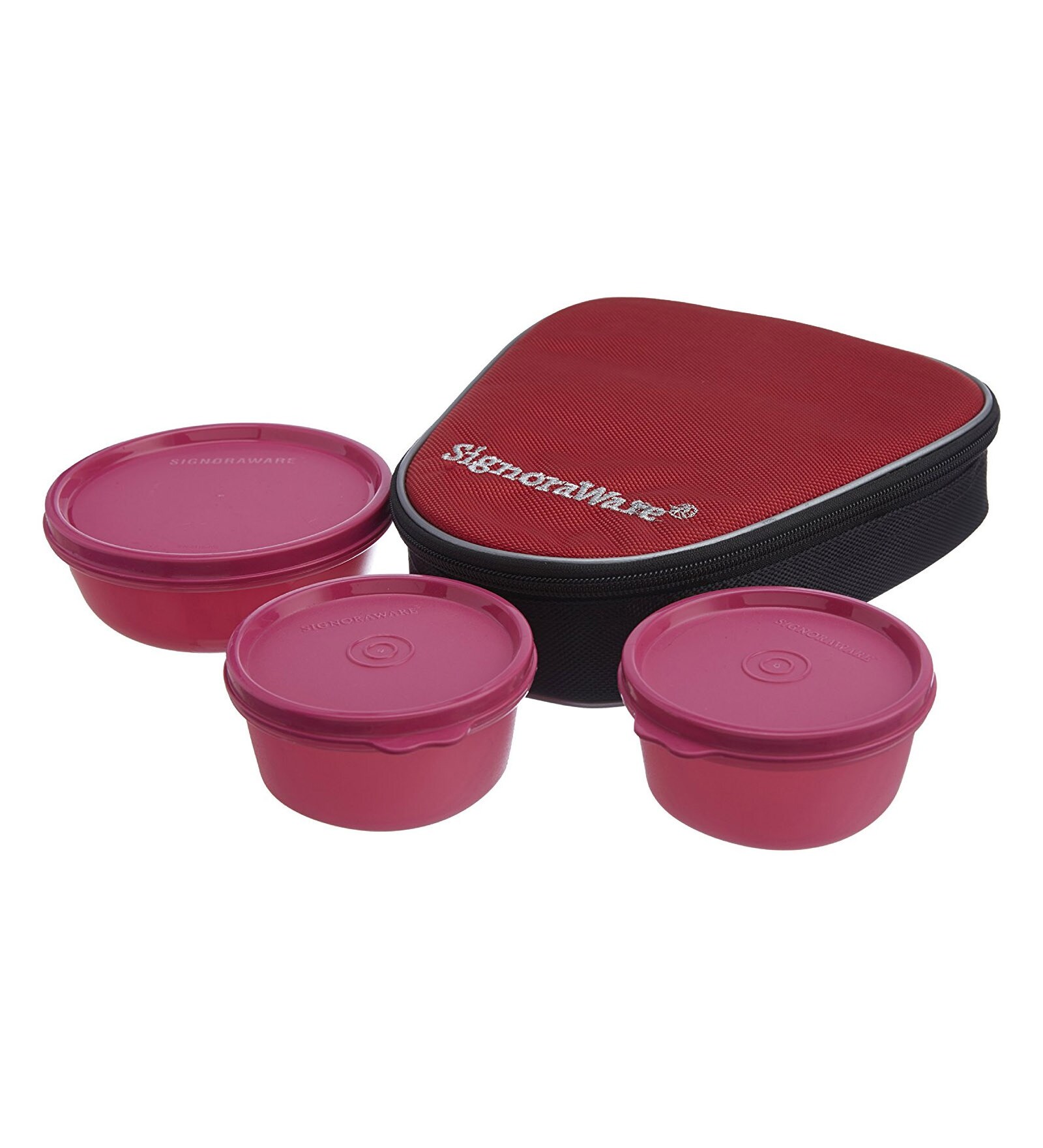 Signoraware Sleek Lunch Box w Bag, Pink, Set of 3