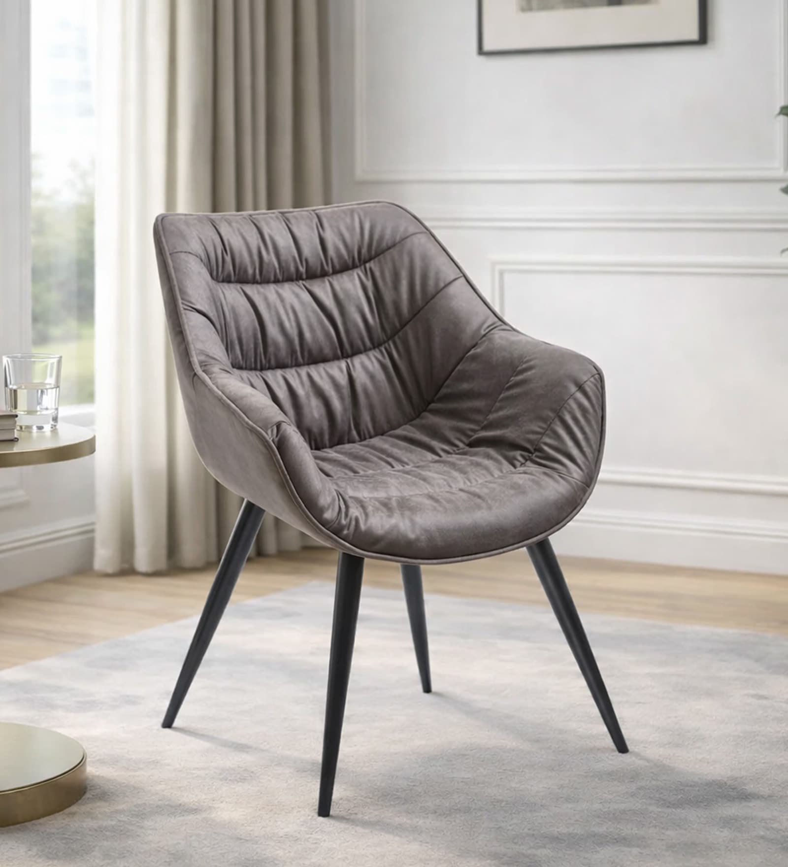 Silas Leatherette Arm Chair In Grey Colour