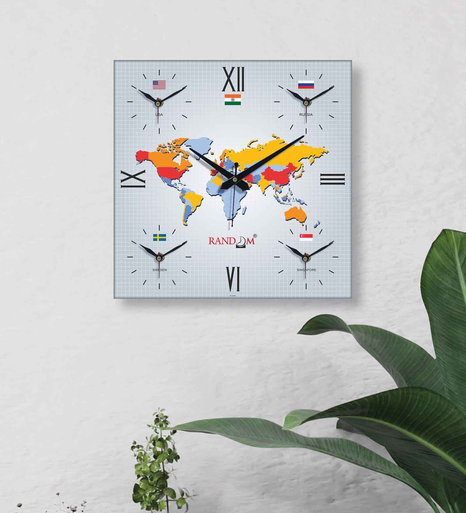 Silent Movement Multicolour MDF World Wall Clock