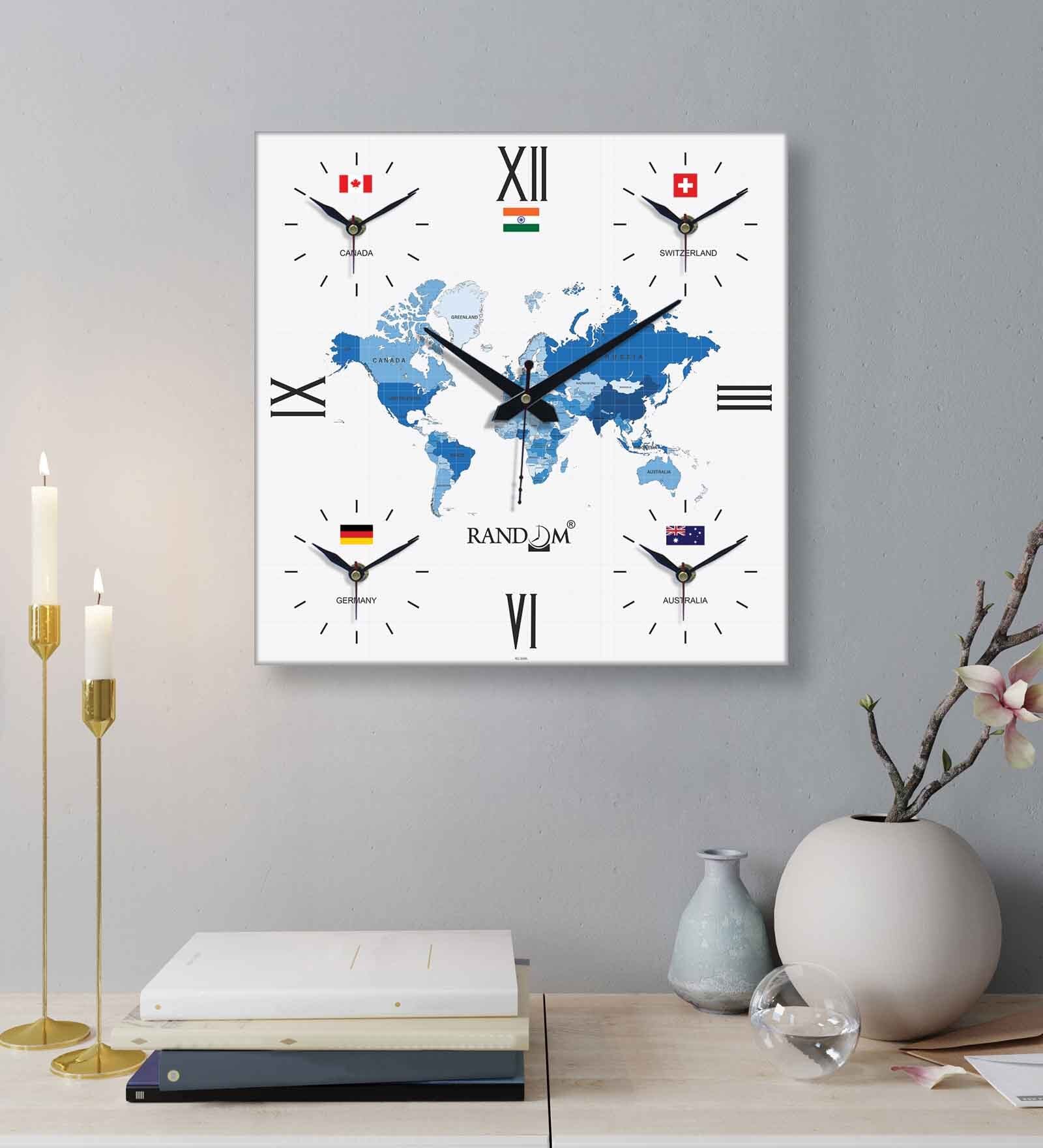 Silent Movement Multicolour MDF World Wall Clock
