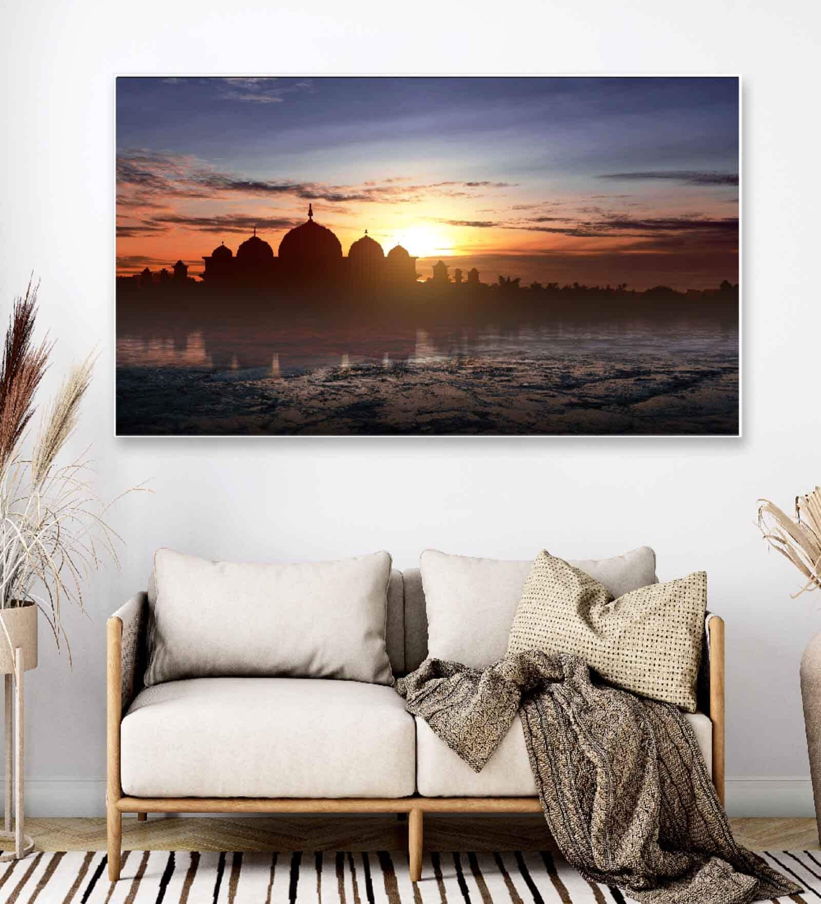 Silhouette Of A Mosque Multicolour Canvas Art Print