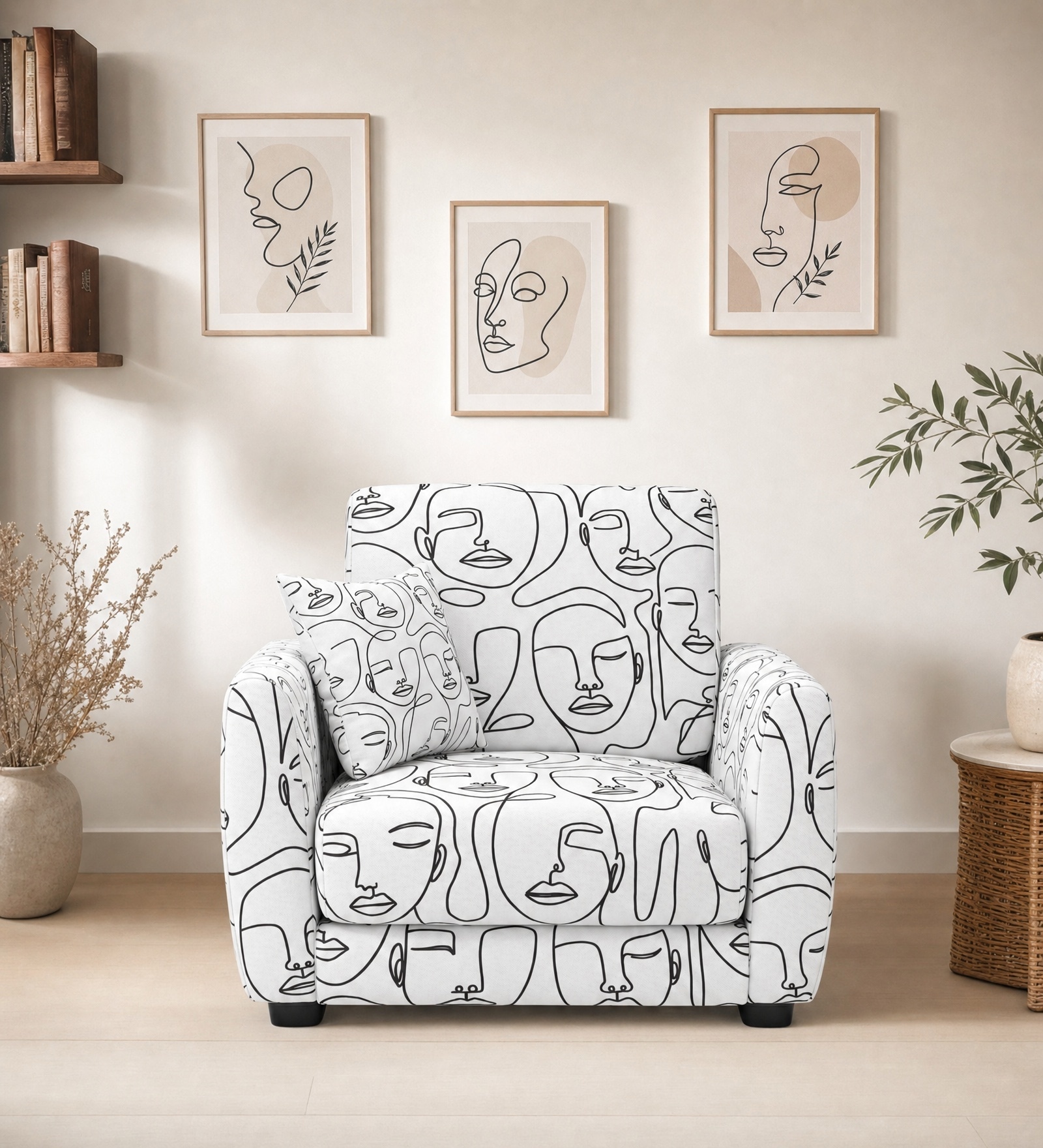 Orion Modern Muse 1 Seater Sofa In White And Black Colour