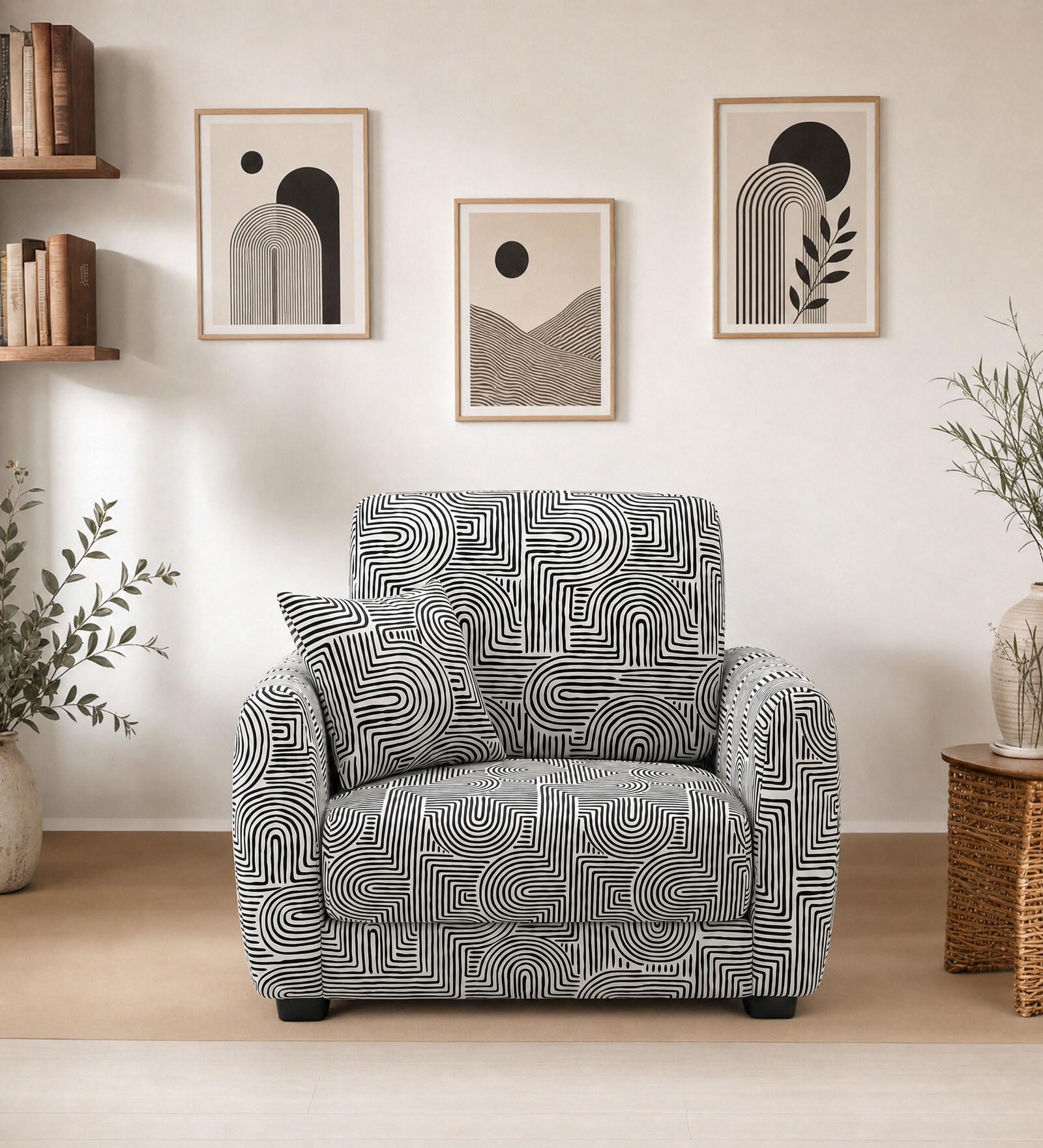 Orion Urban Maze 1 Seater Sofa In White And Black Colour