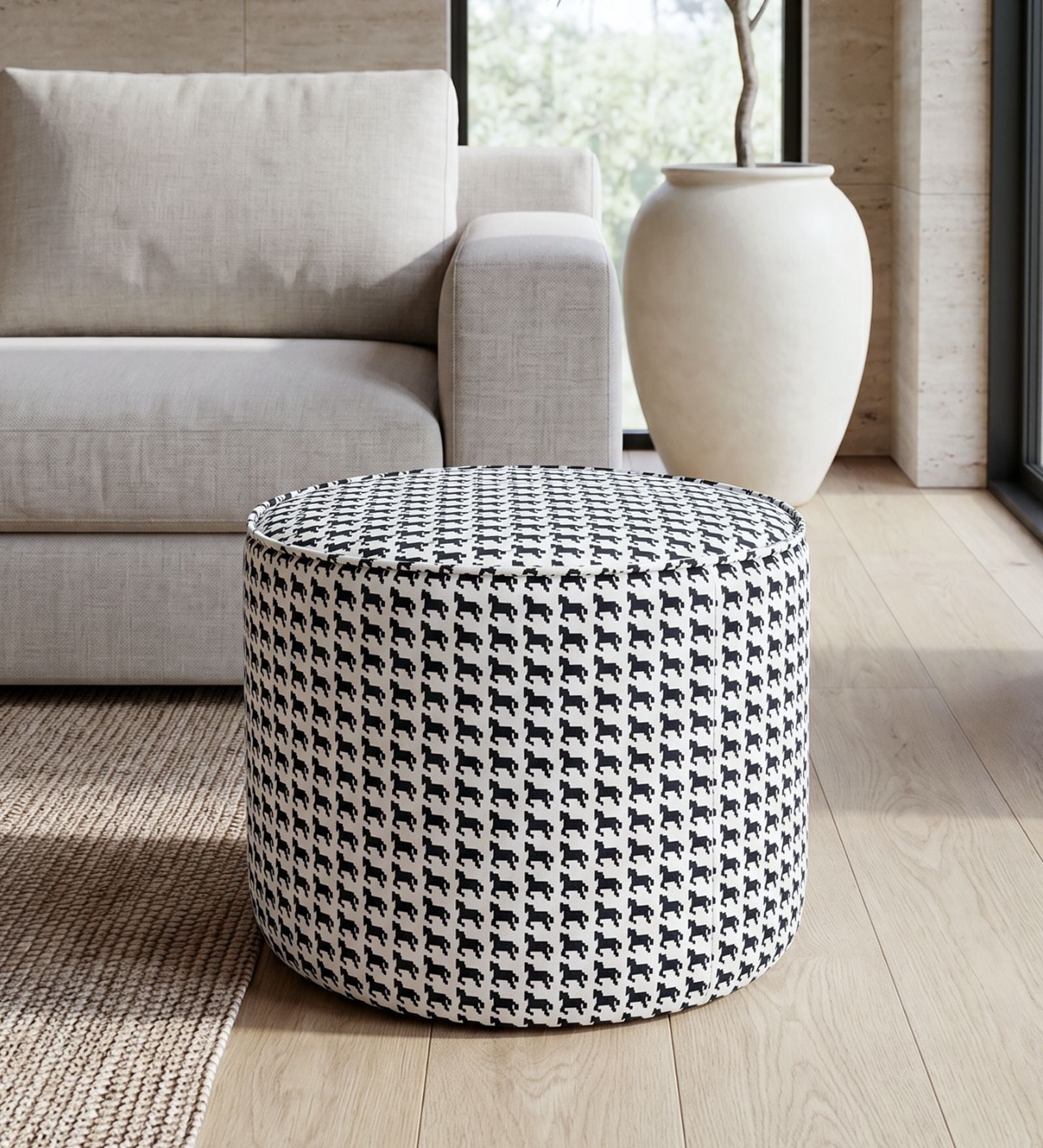  Regent Classic Houndstooth  Polyester Fabric Ottoman  In Geometric Pattern