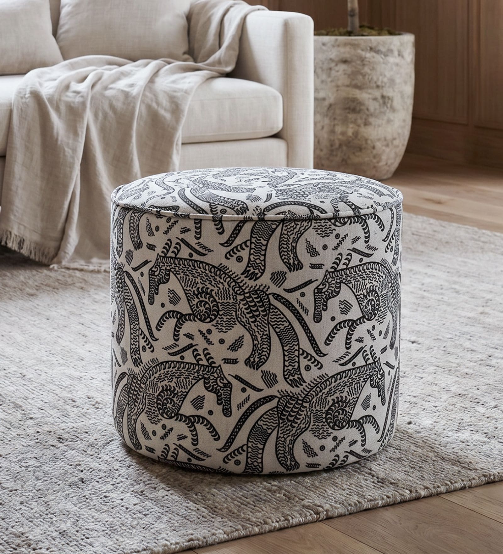 Regent Safari Sketch Art Polyester Fabric Ottoman 
