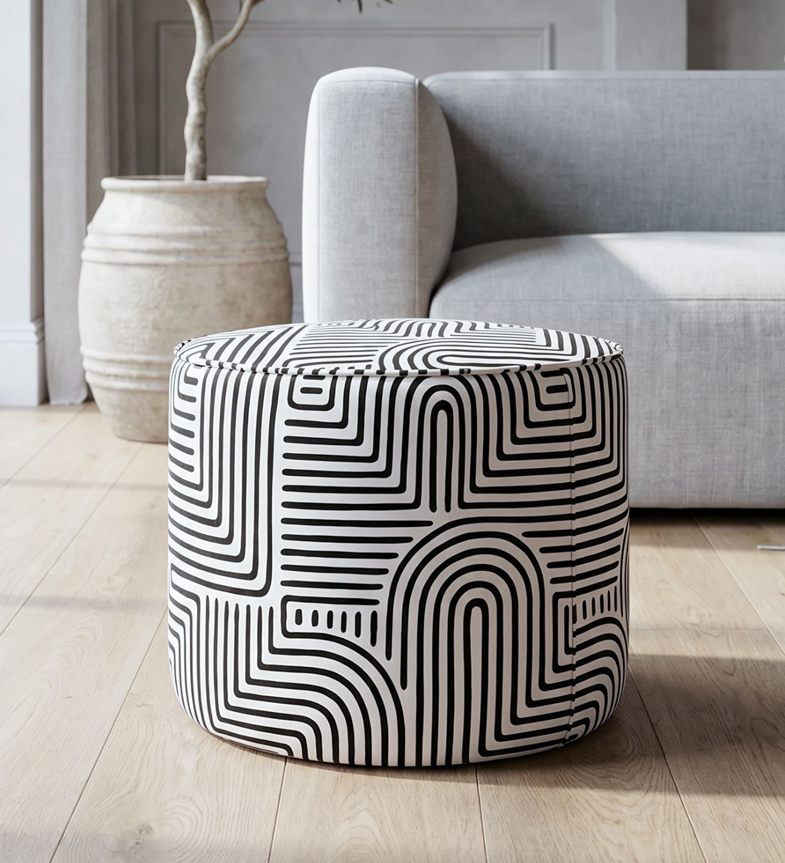  Regent Urban Maze Geometric Pattern Polyester Fabric Ottoman 