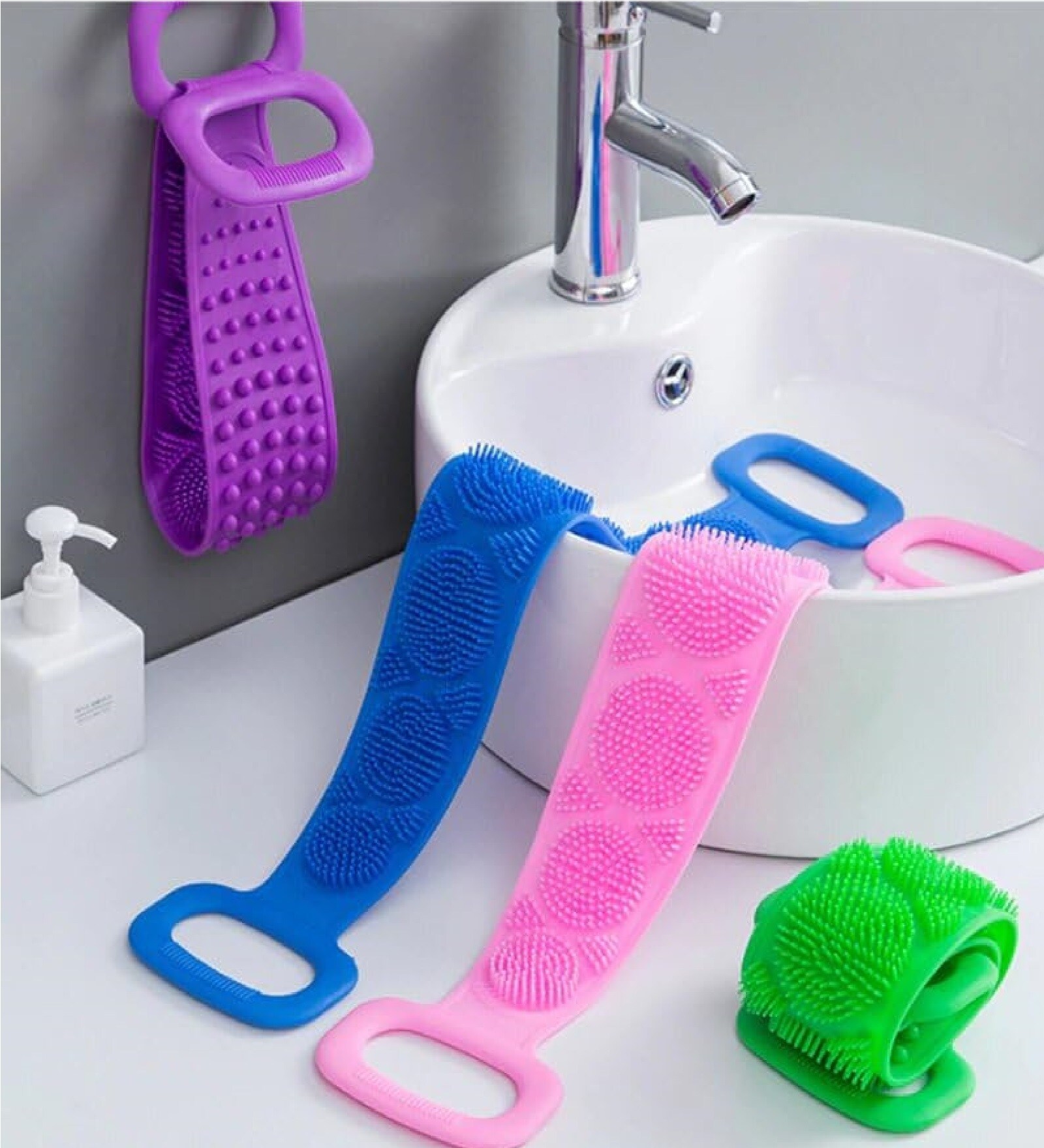 Assorted Silicone Body Back Scrubber Double Side Bathing Brush for Skin Deep Cleaning Massage