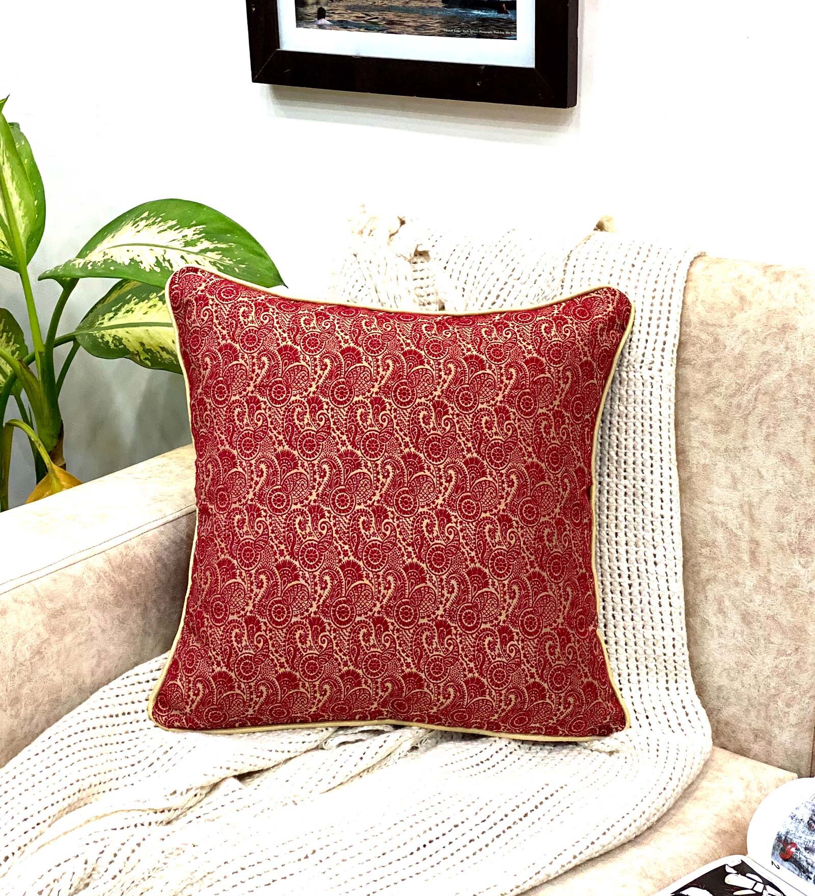Maroon Traditional Silk 16 x 16 Inches Cushion Covers (Set of 2)
