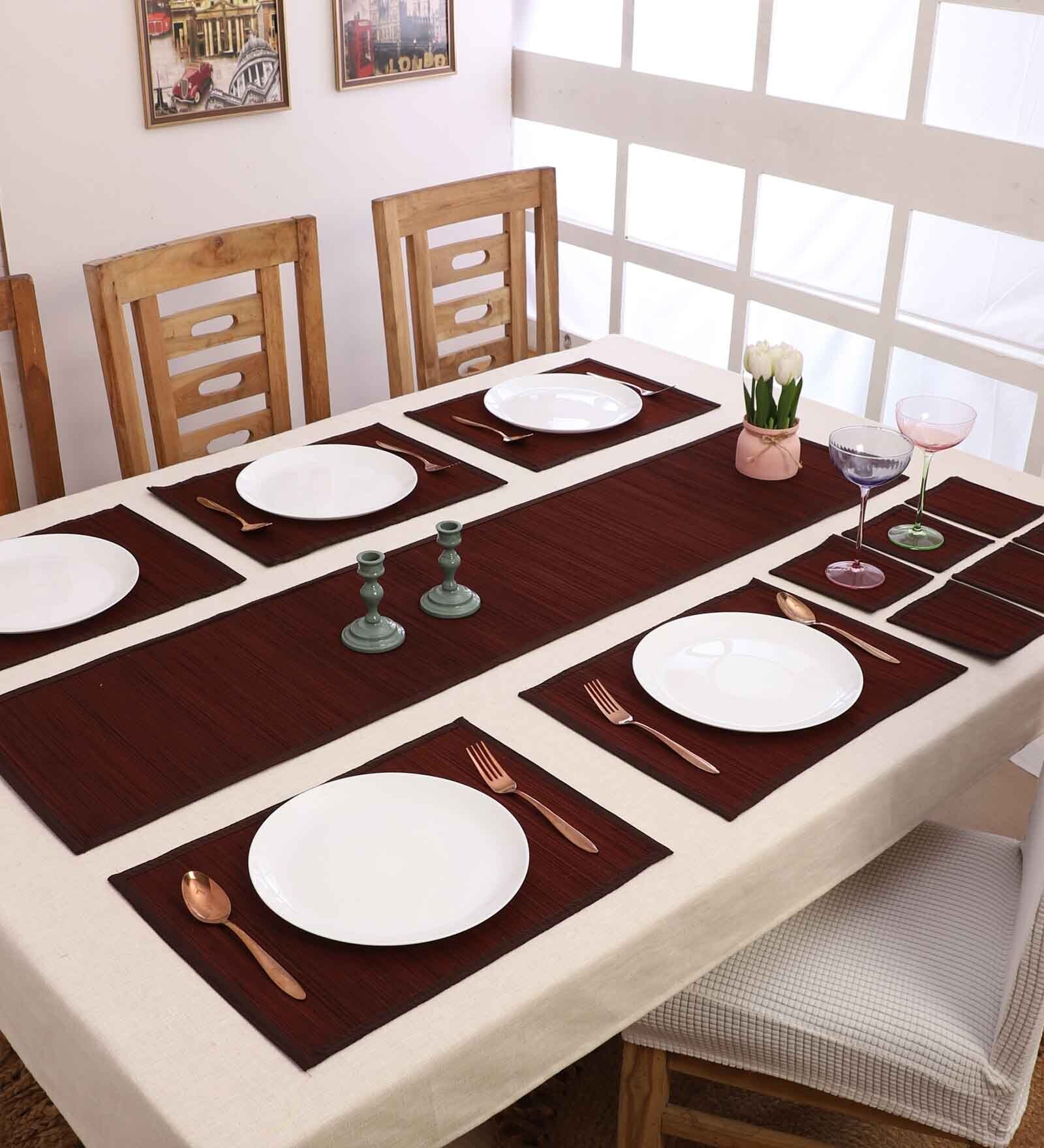 Brown Bamboo Solid13 PcsTable Linen Set
